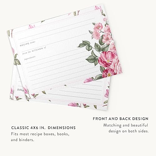 Miniatura 5 de Juego de 50 tarjetas de recetas de flores de cerezo rosa, diseño floral encantador para tu colección culinaria