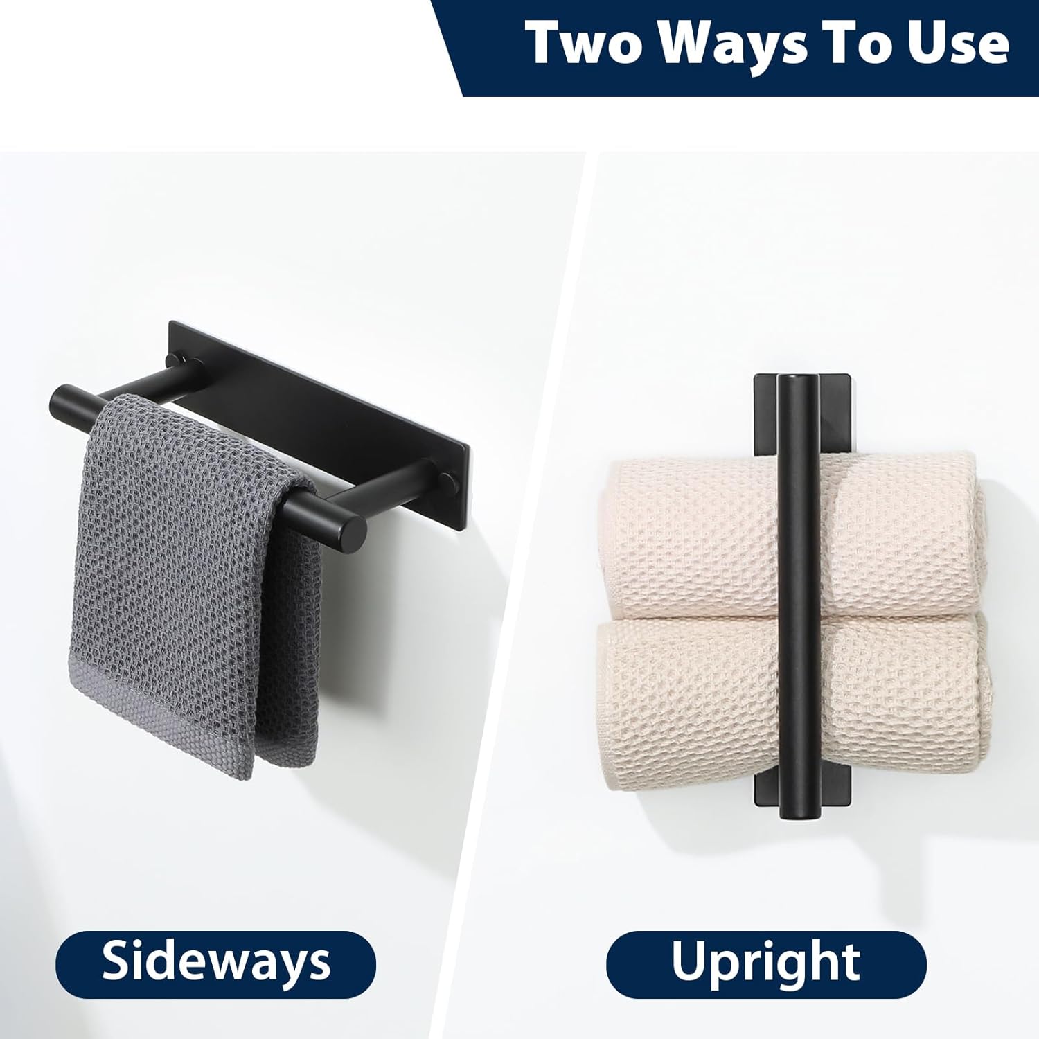 Alise Adhesive Towel Bar Black,Towel Racks for Bathroom Wall Mounted,Bathroom Towel Rack SUS304 Stainless Steel,Towel Holder for Kitchen/Bathroom Hardware Decoration,Sticky or Screw-Mounted,8 Inch - Image 7