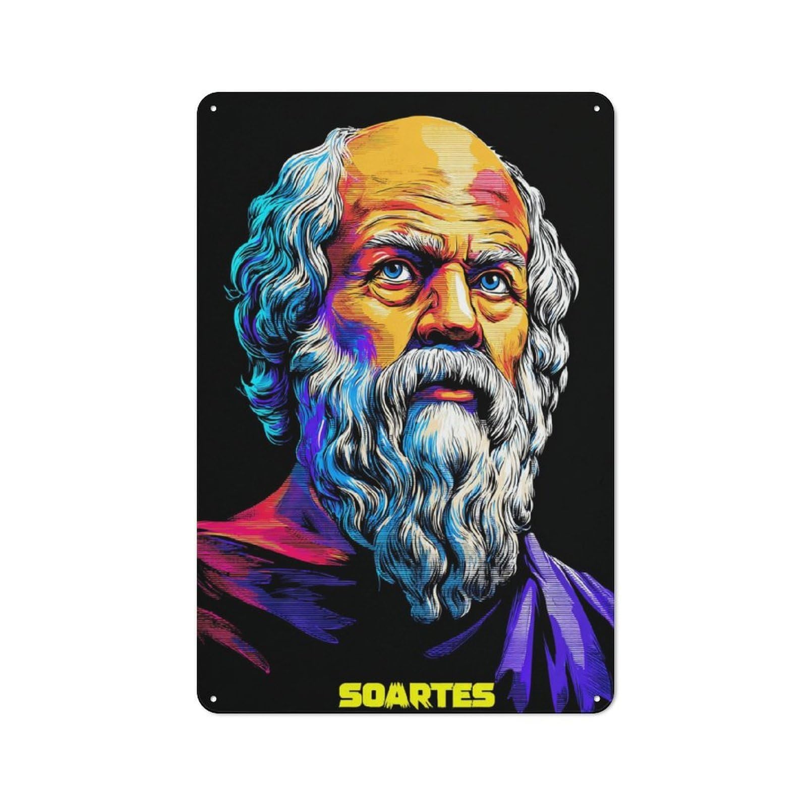 Philosopher's Vibrant Portrait Old Style Metal Wall Decor 30x20cm, Decorative Tin Plaque for Cafe, Pub, Workshop Or Home Bar
