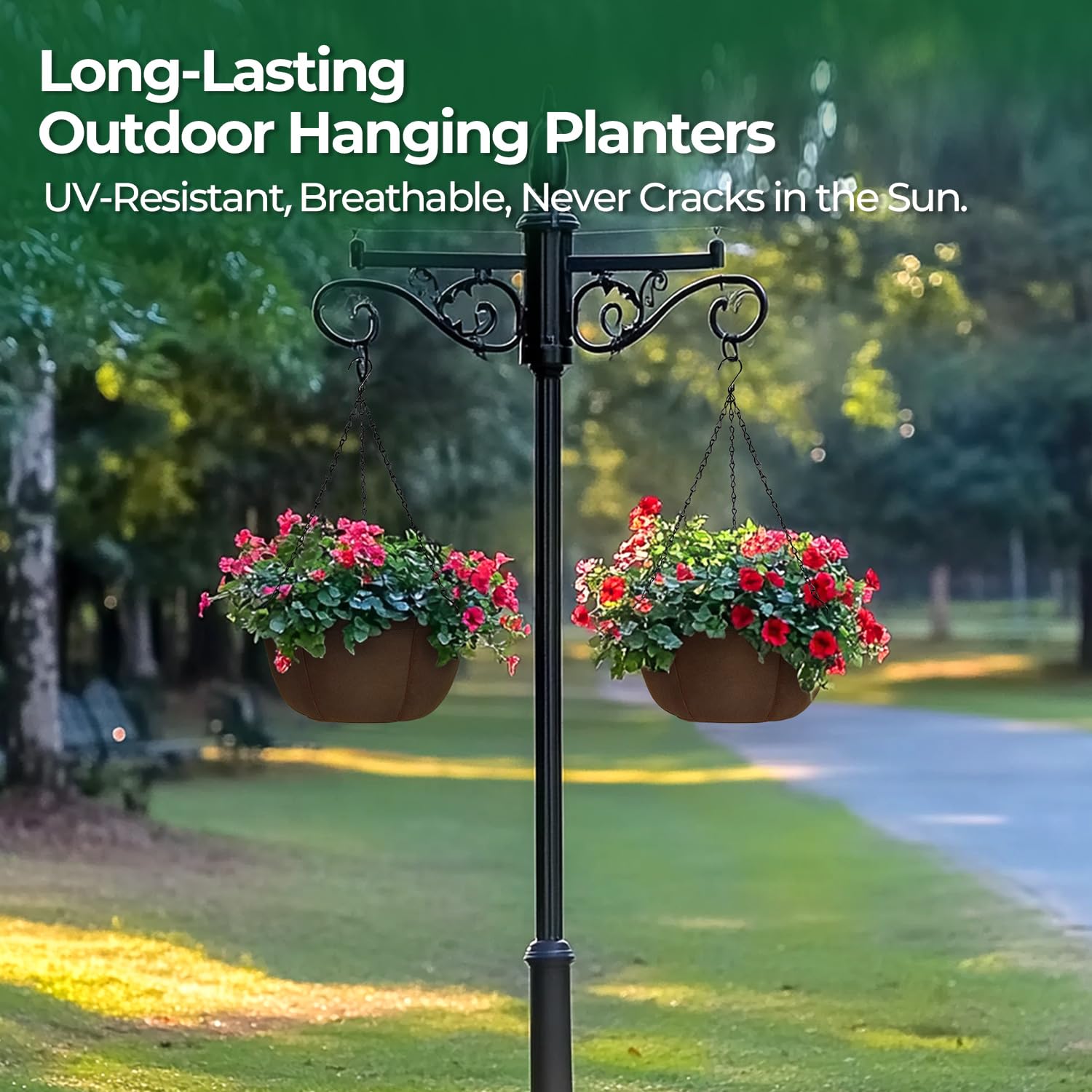 T4U Hanging Baskets Outdoor 4 Pack 30.5cm, Breathable Fabric Hanging Plant Pot with Tray to Catch Excess Water, Hanging Planter with Rustproof Chains for Growing Flowers & Plants Patio Porch Garden — view 8