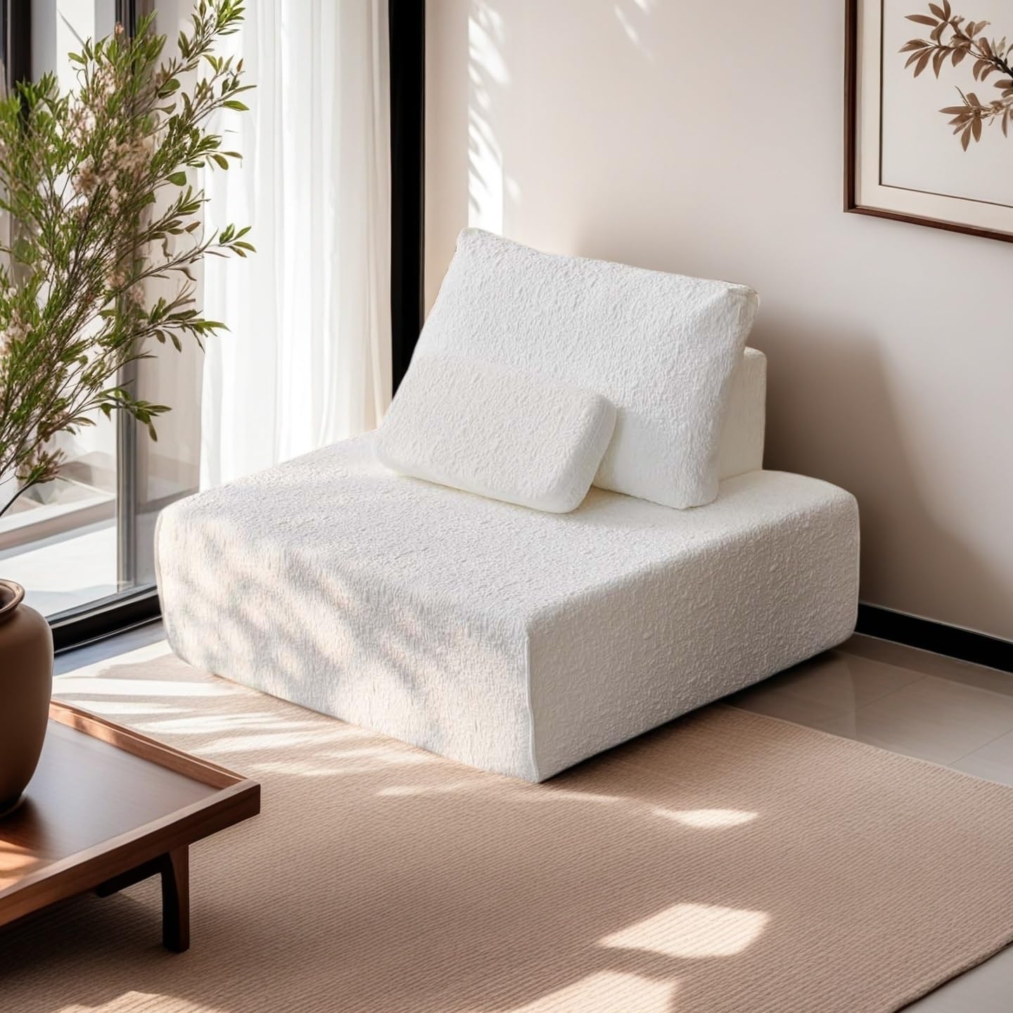 40 White Single Seat Sofa Comfy Cloud Couch Deep Seat Upholstered Couch Chenille Modern Sofa with Pillow No