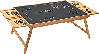 1500PCS Wooden Folding Puzzle Table with Felt Surface & Cover, 34.2" X 26" Puzzle Board with Legs and 4 Storage Drawers - Jigsaw Puzzle Board with Drawers for Adults and Kids