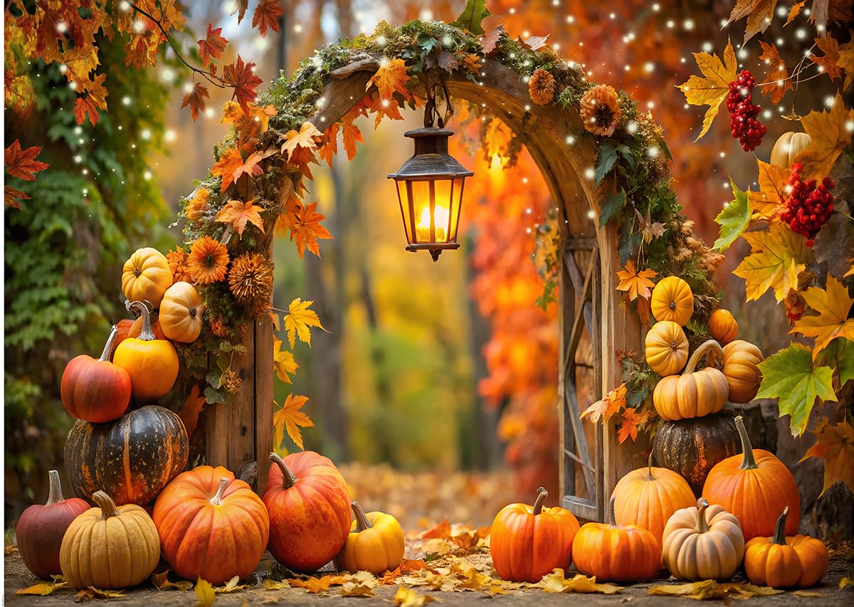 LTLYH 7X5FT Fall Thanksgiving Backdrop Autumn Pumpkin Harvest Background Farm Barn Banner Supplies Photo Booth Prop 339