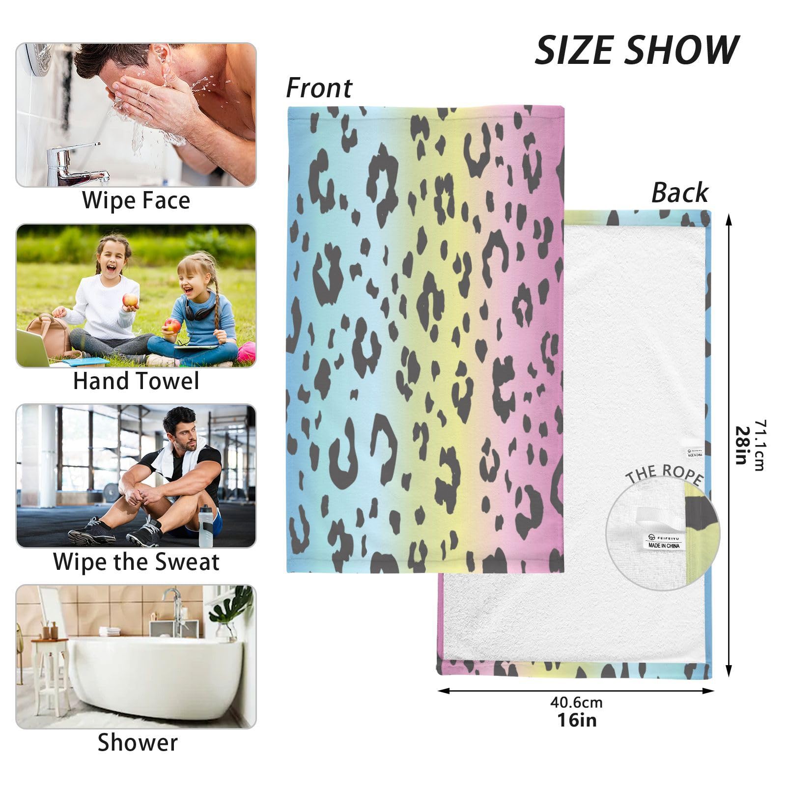 Rainbow Leopard Dog Skin Hand Towels Blue Leo Animal Spray Cotton Washcloths Bath Towel Soft Fingertip Towels Absorbent Bathroom Gym Spa Kitchen Face Cloths