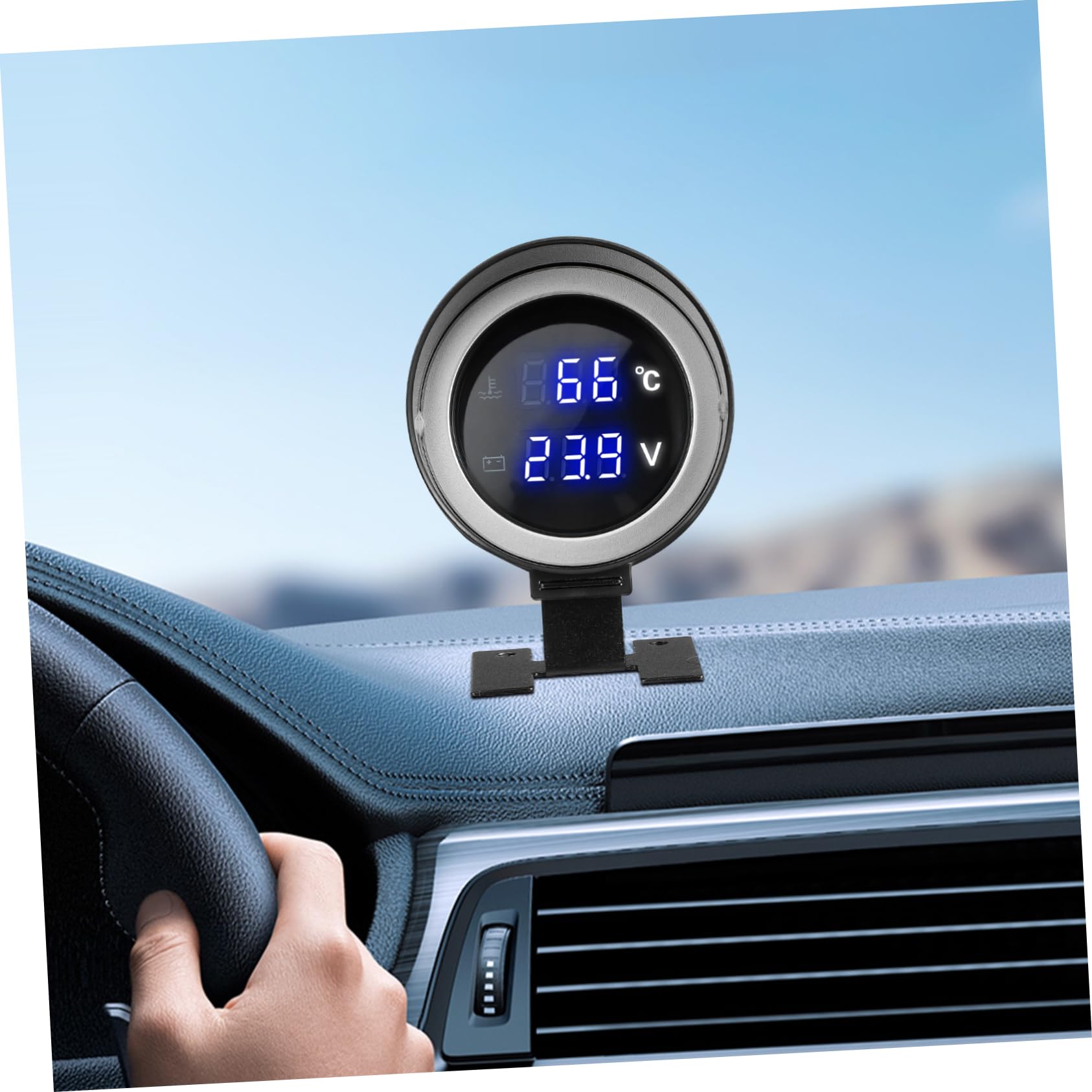 Cabilock Manometro Temperatura Acqua per Auto con Adattatore per Veicoli Calibro Digitale Rotondo con Doppio Monitoraggio e Installazione Facile in Lega di Alluminio e Plastico