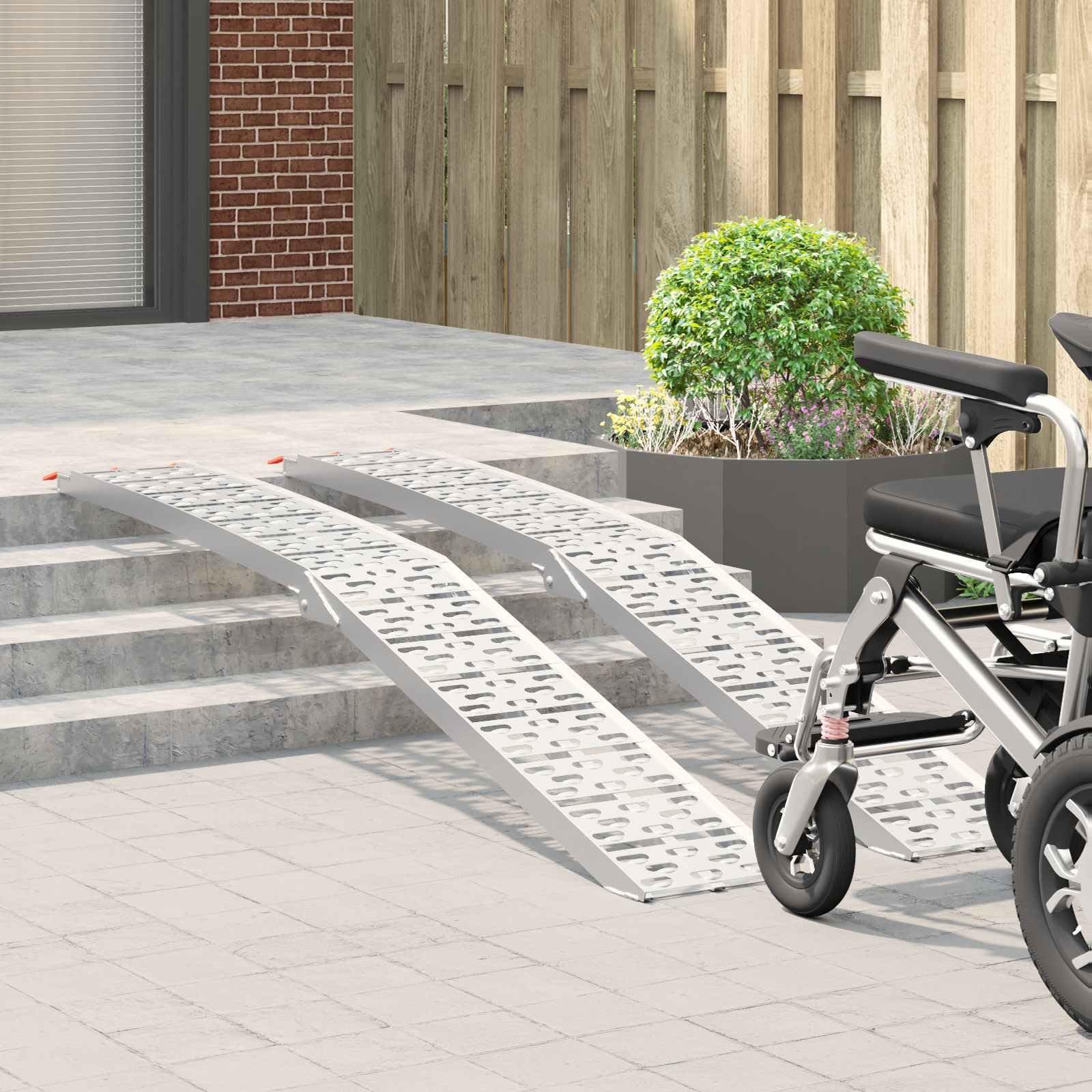 Zestaw 2 składanych ramp motocyklowych z aluminium, 222 cm, składana rampa najazdowa do motocykla, skutera, quada, nośność 340 kg, antypoślizgowa, srebrna