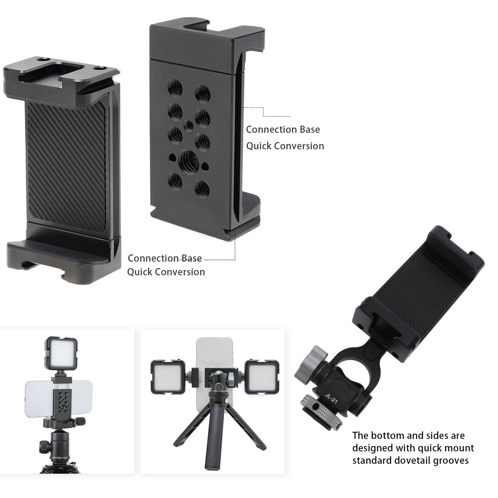 Adaptador de abrazadera para teléfono celular con soporte de zapata fría, rotación de 360 grados, trípode de aleación de aluminio, soporte para teléfono
