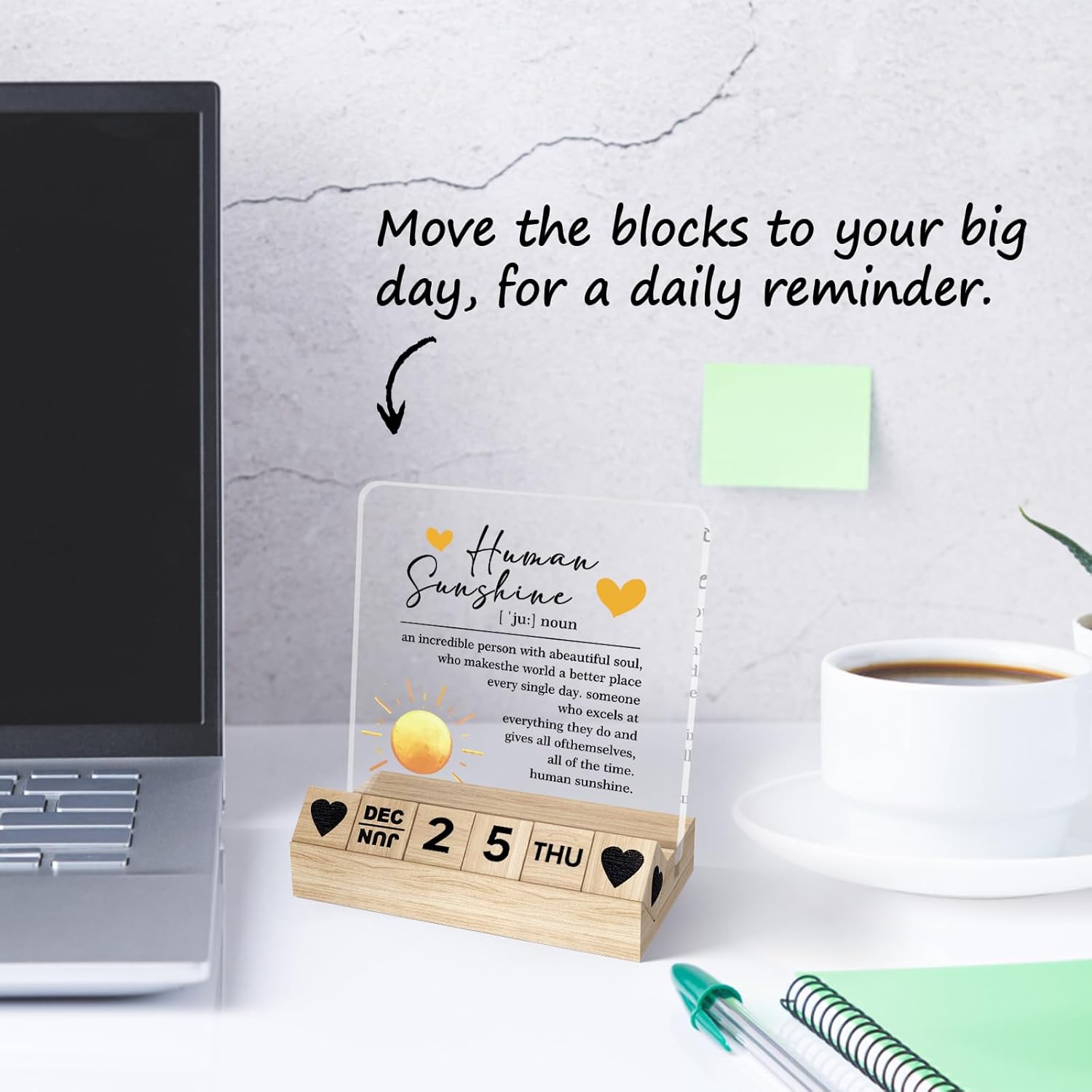 Human Sunshine Appreciation Gifts - Inspirational Wooden Block Calendar, Motivational Thank you Gifts for Coworkers Women Man, Boss Office desk Decor, Employee Coach Mentor Desk Sign - Image 4