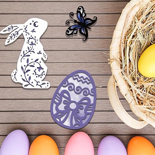 Miniatura 9 de Troqueles de corte de conejo para suministros para hacer tarjetas, cesta de huevos, troquelados, flores, plantilla de plantilla para manualidades,