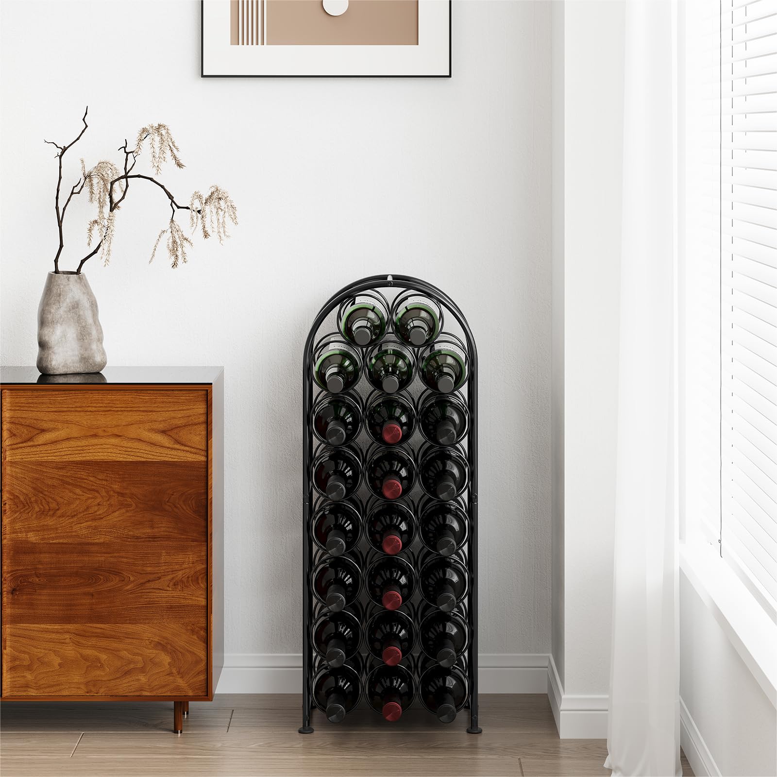 EasyPAG Metall 23 Flaschen Weinregal Freistehend Weinhalter Weinablage Weinständer Wein Halterung Wein Aufbewahrung Regal Getränkeregal Bodenstehend für Küche,Schwarz