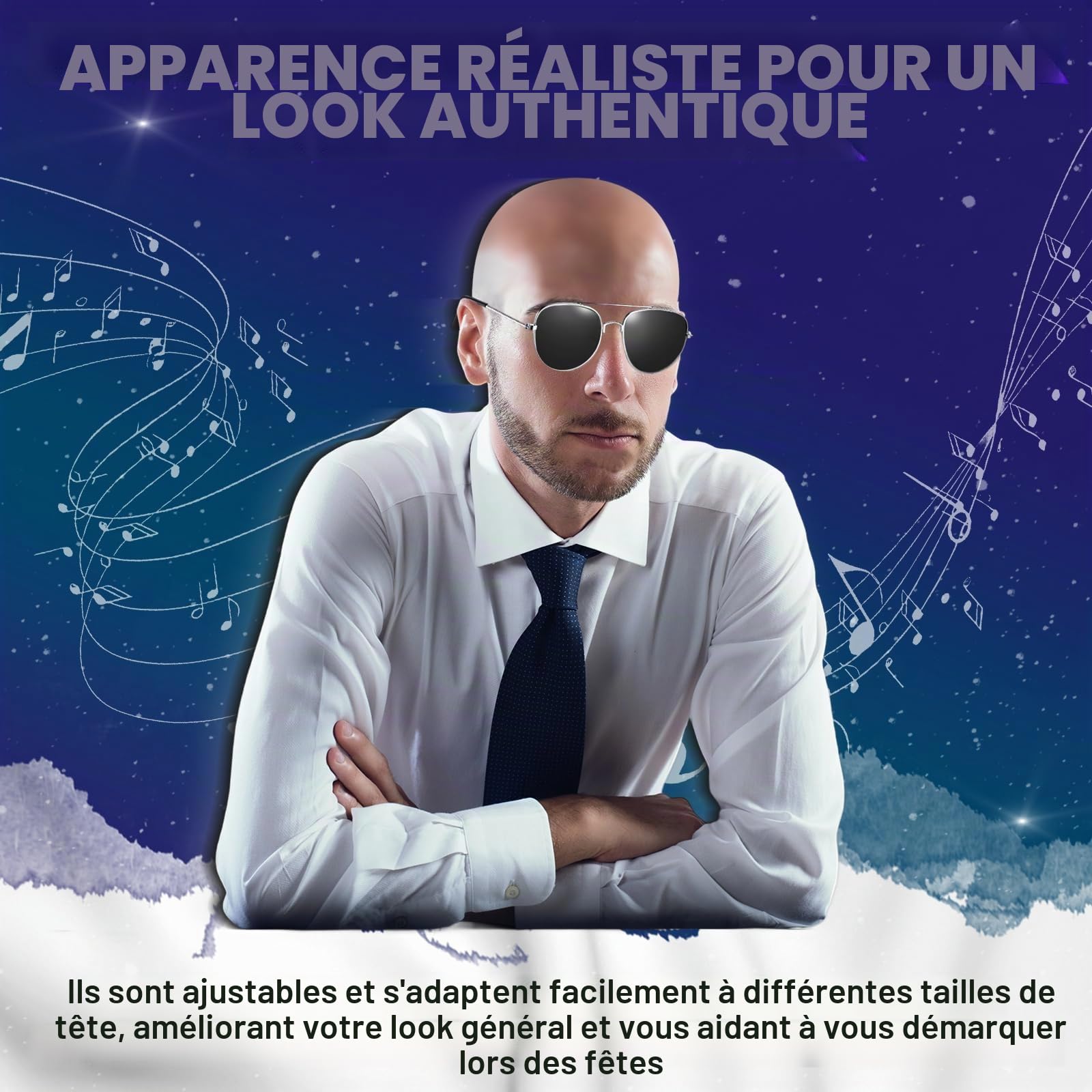 Sinmoe 6 Pcs Perruque Chauve Calotte Chauve Bald Cap avec Lunettes et Bonnet de Perruque Faux Crane Chauve en Latex Accessoires de Déguisement pour Halloween Cosplay pour Adultes Hommes Femmes