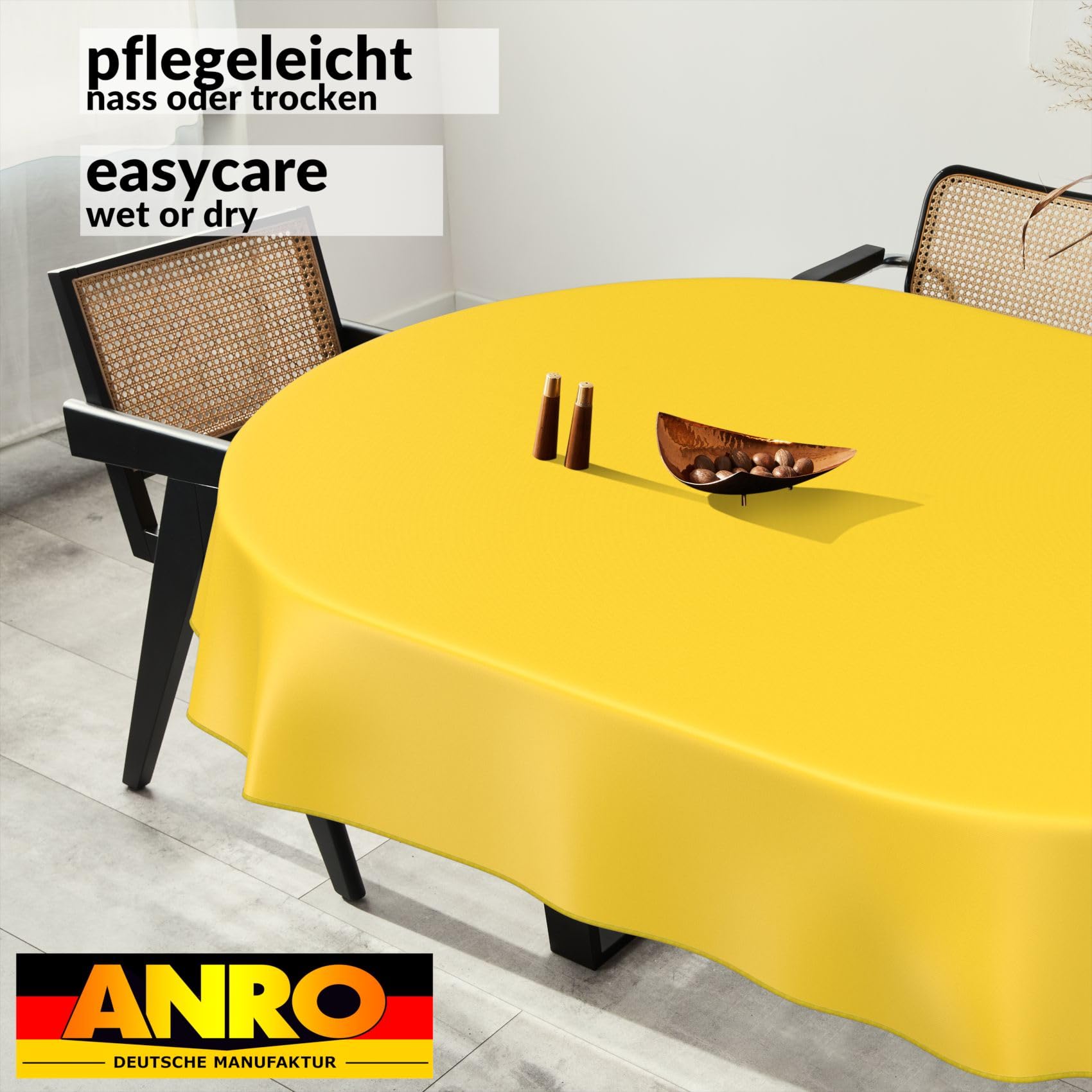 ANRO Oilcloth Tablecloth, Washable, Oilcloth, Garden Tablecloth, Outdoor, Indoor, Oval, 200 x 140 cm with Hem, Yellow - Image 4