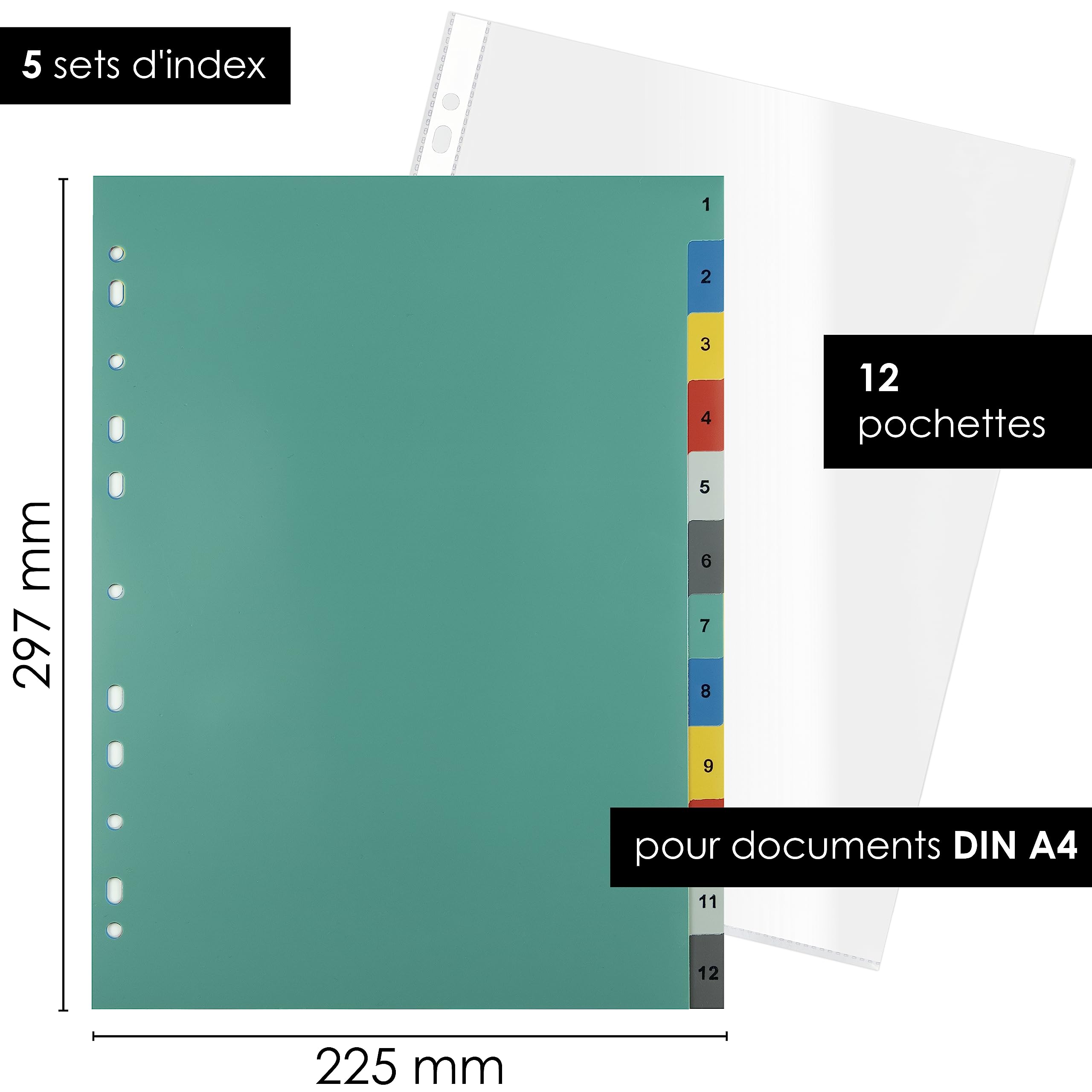 Lot De 4 Intercalaires Classeur A4 12 Onglets Multicolores – Plastique Robuste & Imperméable Pour Organisation Parfaite