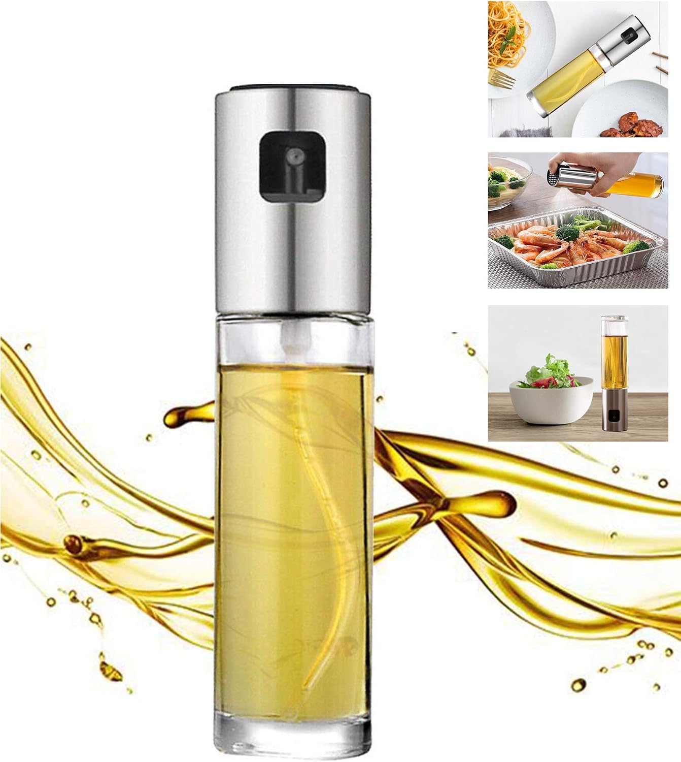 SUPBEC Olive Oil Sprayer Stainless Steel Mister Dispenser BBQ Refillable Oil Vinegar Spritzer with Oil Spray for Cooking Salad Grilling Roasting Air Fryer Kitchen-1Pcs-Clear