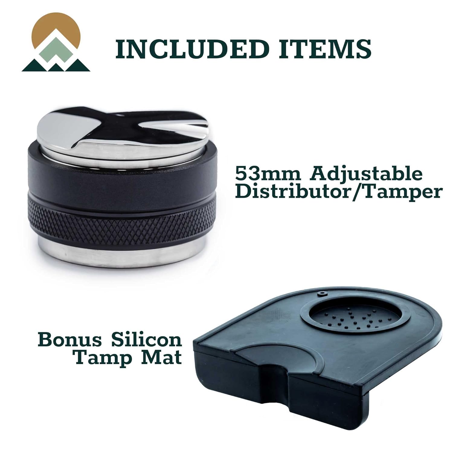 Evergreen Coffee | Espresso Accessories | 53mm Coffee Distributor & Tamper with Adjustable Height + Tamp Mat. Designed for Breville Barista Express Pro touch, BES870XL BES870BSXL BES78VSS BES880BSS
