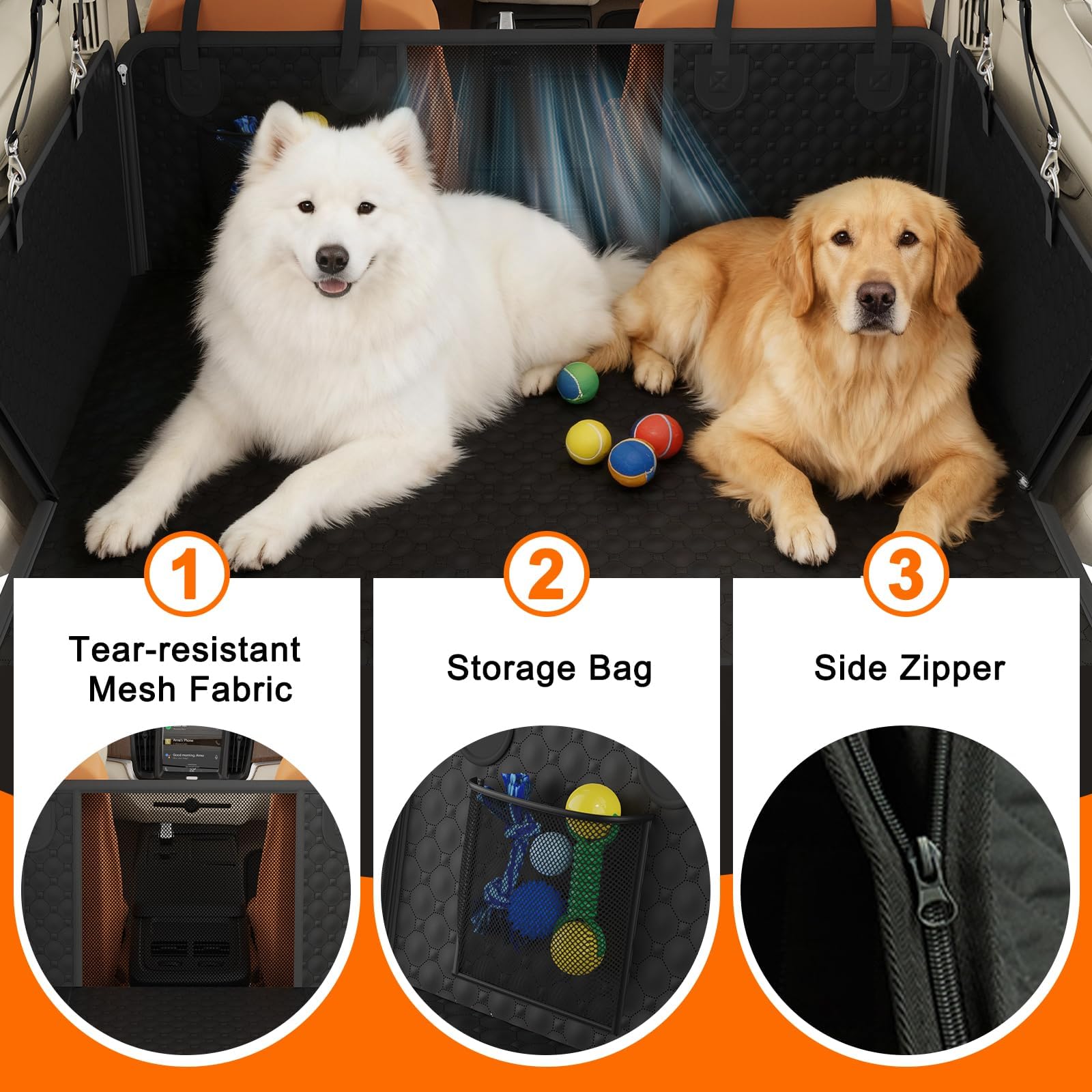 Back Seat Extender for Dogs with Hard Bottom & Mesh Window, Waterproof Dog Car Seat Cover for Back Seat, Cat-Scratch Resistant Fabric, Extra Comfortable Dog Hammock for Car SUV and Trucks - image 6