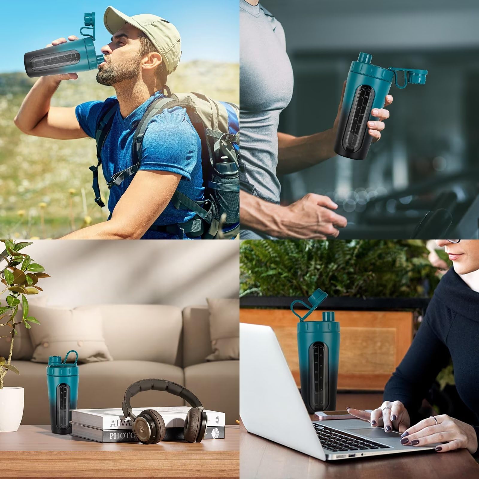 TOOFEEL Shaker Cups pour boissons protéinées – Bouteille shaker en acier inoxydable de 800 ml, ne reste pas froid/chaud, fenêtre visible avec 2 boules shaker, bouteille shaker en métal pour exercices