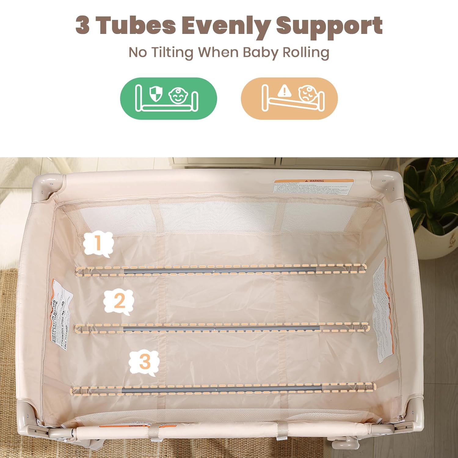 Baby Bassinets Bedside Sleeper, 4 in 1 Portable Bedside Crib w/Mattress, Diaper Changer, Storage Basket, Music Box, Carry Bag, Foldable Playard Sleeper for Newborn (Beige)