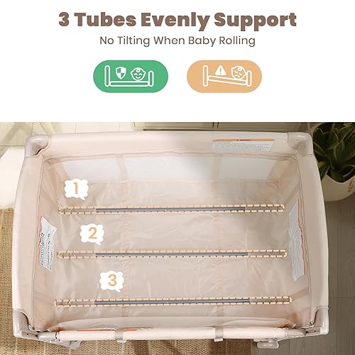 Miniatura 5 de Moisés para Bebé Durmiente de Cabecera, Cuna Portátil de Cabecera 4 en 1 con Colchón, Cambiador de Pañales, Cesta de Almacenamiento, Caja de Música,