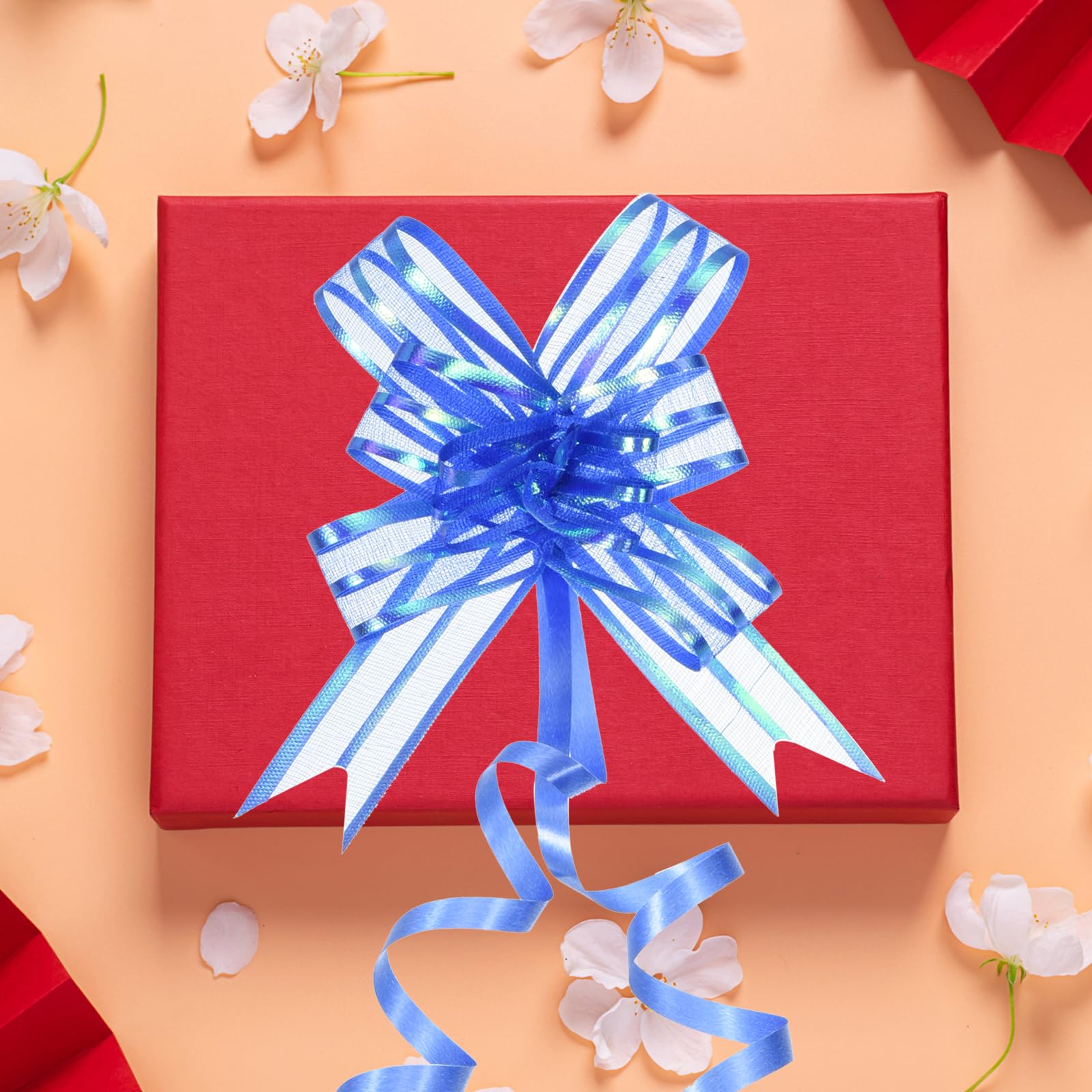 M METERXITY 40 Pack Chiffon Pull Bows - Presents Wrap String Bow, (2.4" Dark Blue) - Image 2