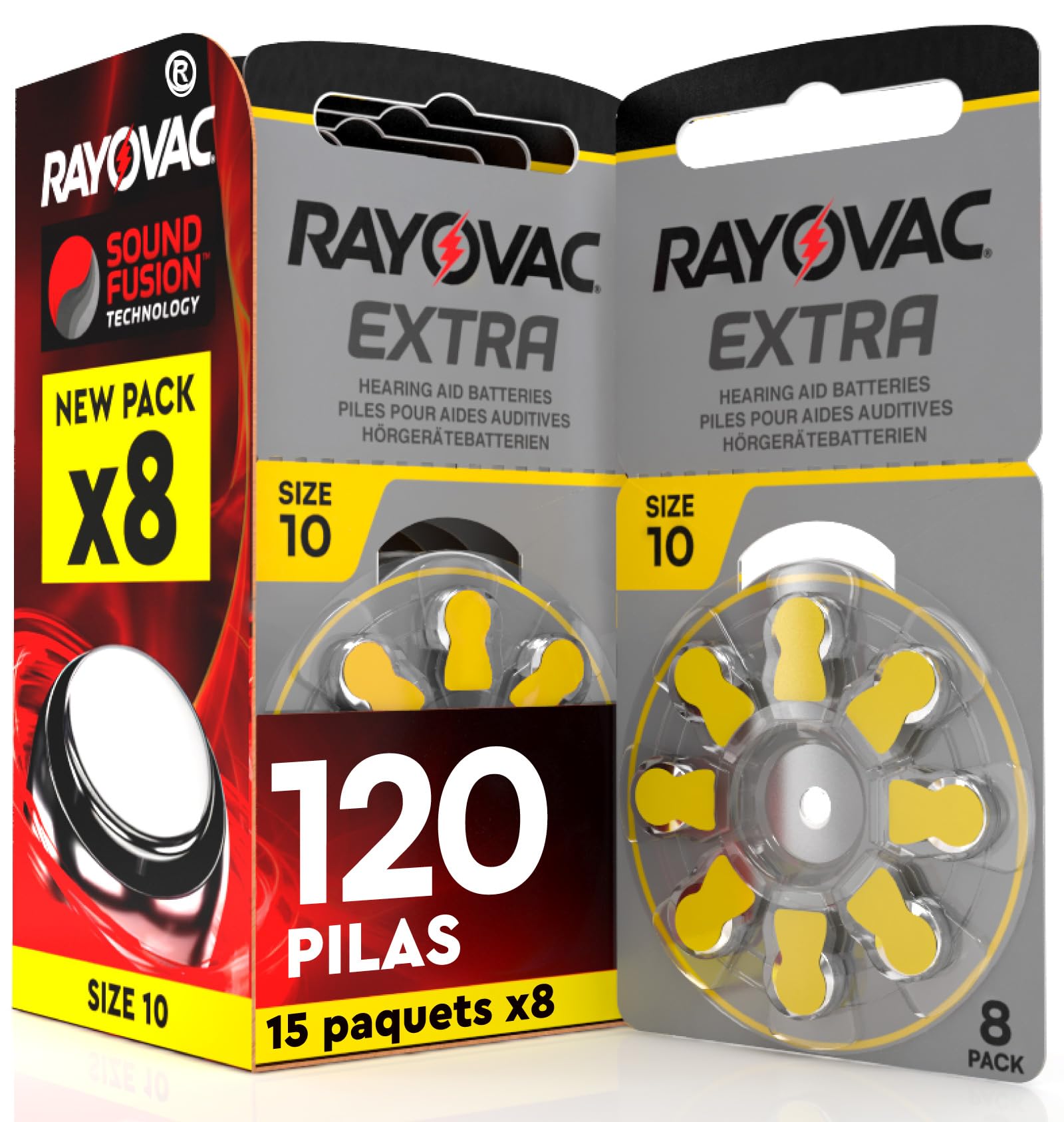 120 Pila para Audífonos Rayovac Extra Taille 10 Amarillo Udivita - 15 Pack de 8 Unidades Baterías de Audífono