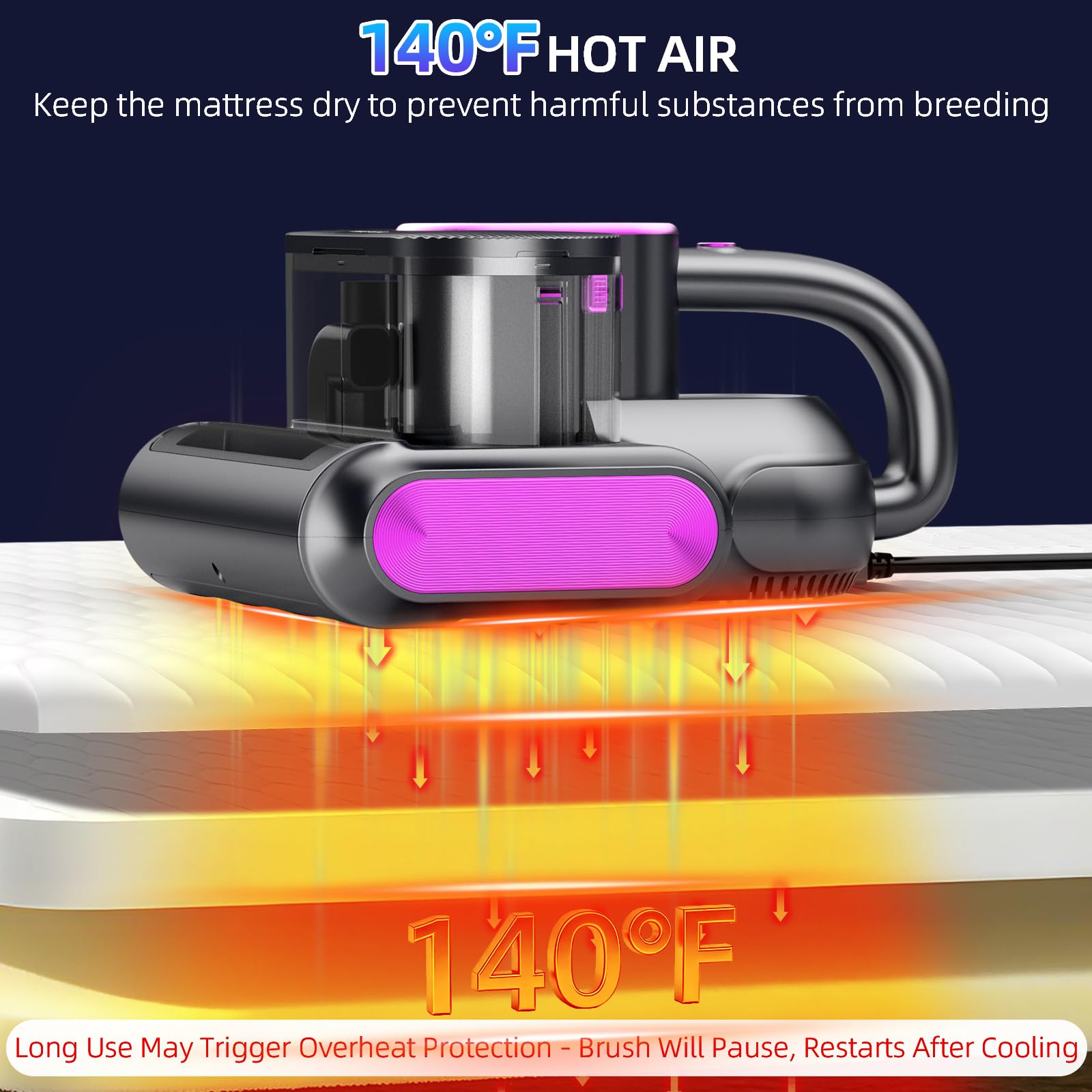 Aspirapolvere per materasso, detergente per materasso da 15 kPa con super aspirazione e luce UV da 275 nm, aspirapolvere materasso a mano da 500 W per letto, divano, mobili, culla, filtro di ricambio