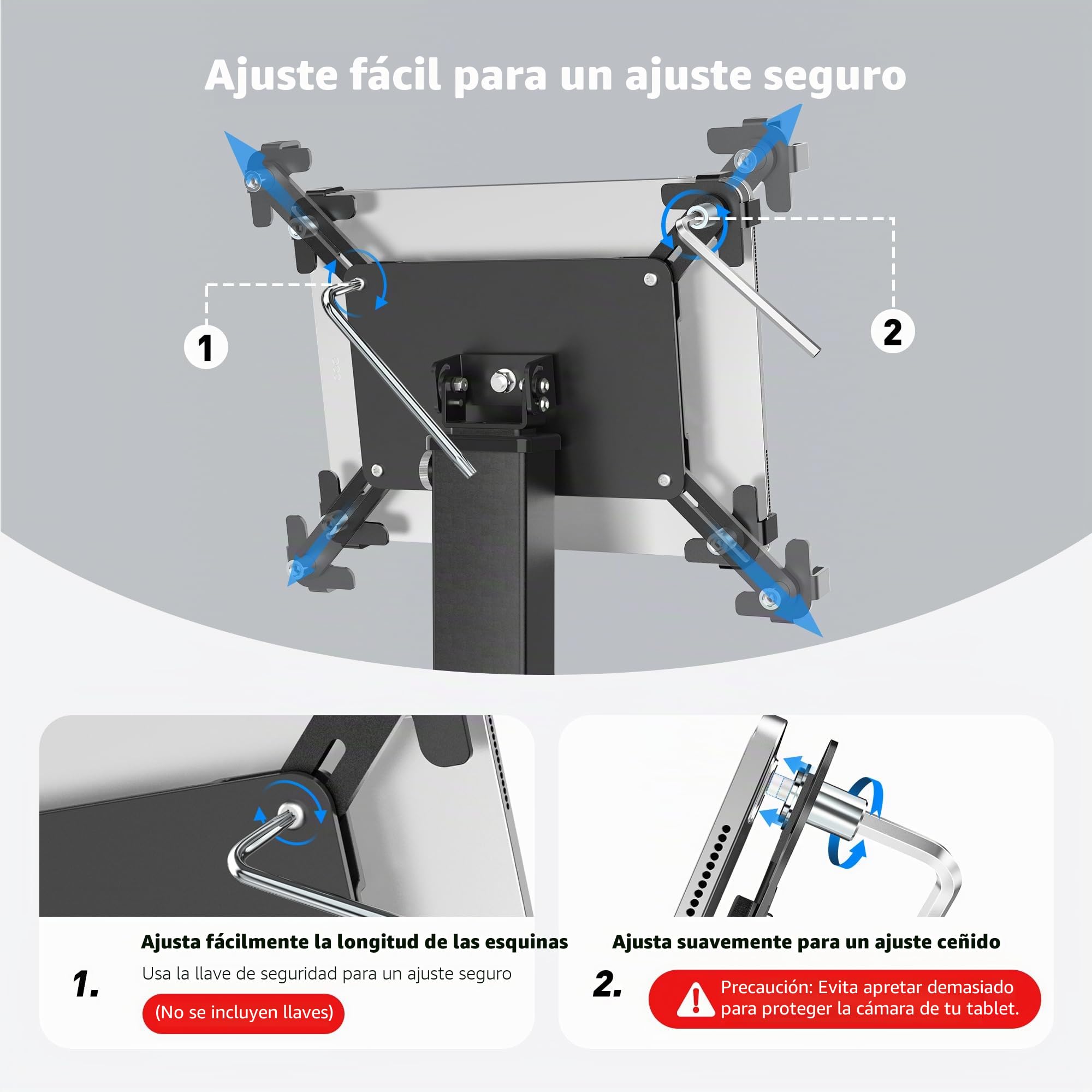 AboveTEK Soporte Antirrobo de Escritorio para iPad, Ajustable con rotación de 360° e inclinación de 180° para tabletas de 9,7 a 13 Pulgadas,Aluminio Resistente, Ideal para el Trabajo-Negro