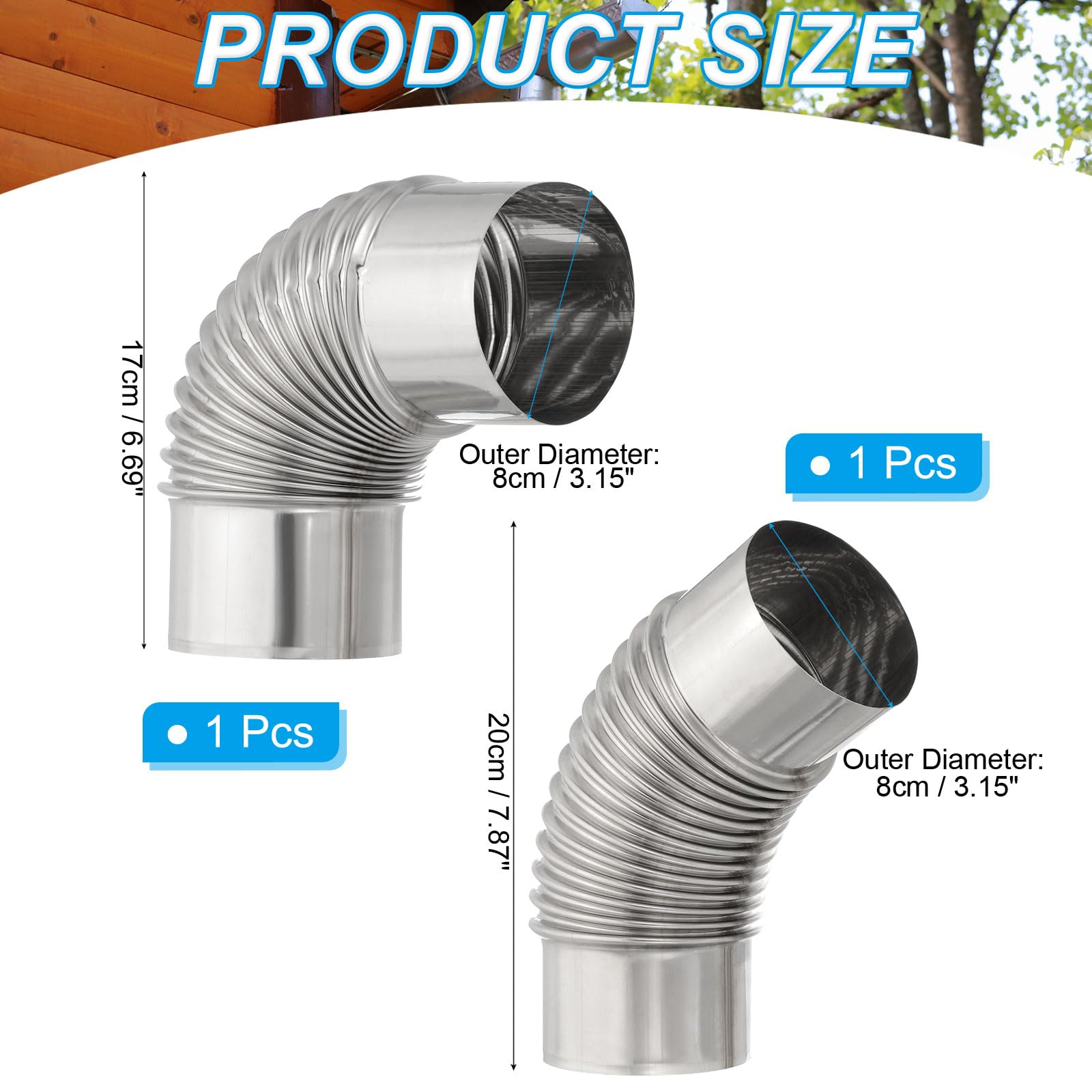 PATIKIL 90 Degree Stove Pipe and 45 Degree Chimney Flue Extension - Image 2