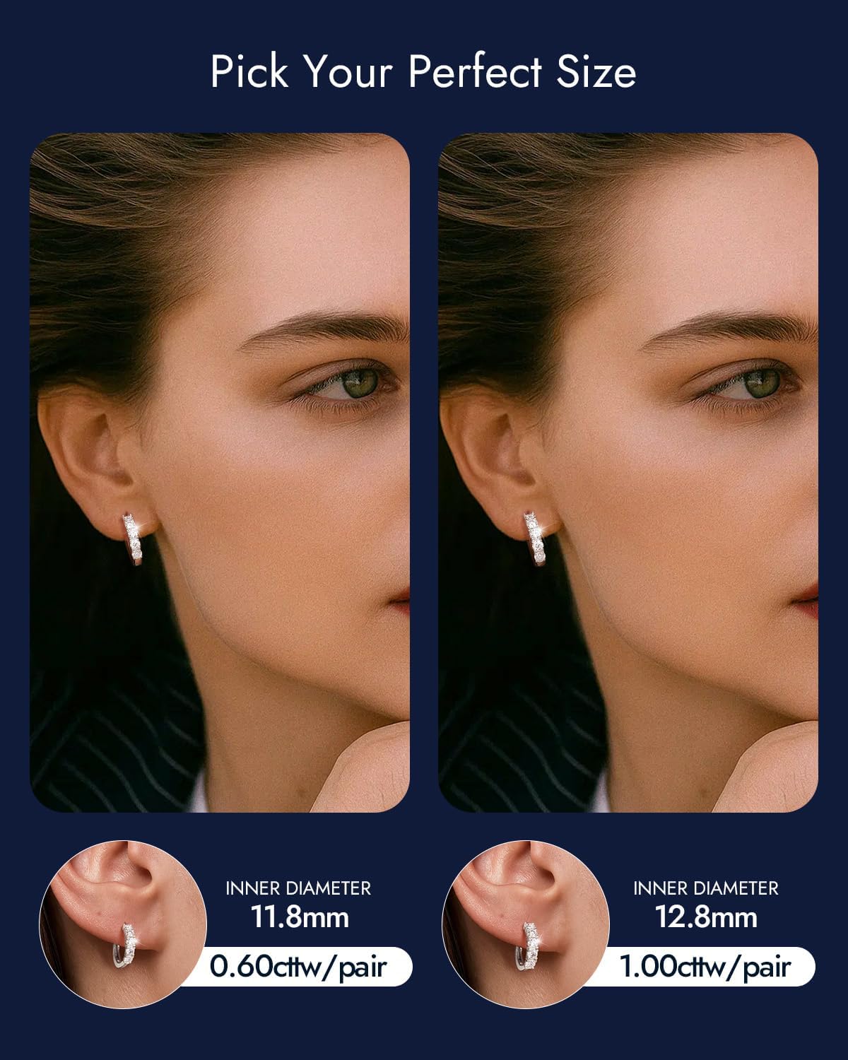 Moissanite Hoop Earrings for Women, 18K White Gold Plated 925 Sterling Silver VVS Round Cut Lab Created Diamond Huggie Brilliant Round Cut Earrings Hypoallergenic, Moissanite Jewelry Gifts for Her