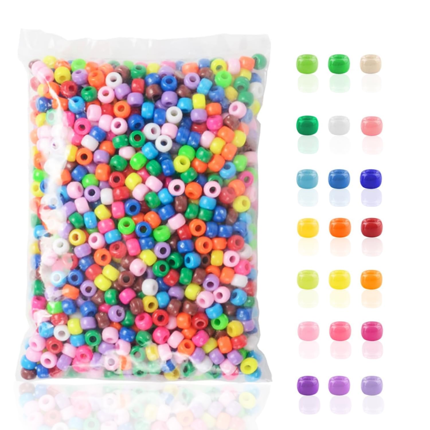 Lymoor Bulk-1200Pcs 1250 Pcs Pony Beads For Bracelet Making, 12 Bright Colors, Plastic Kandi Beads, Hair Bead, Mixed Coloured Decorations Jewelry Set