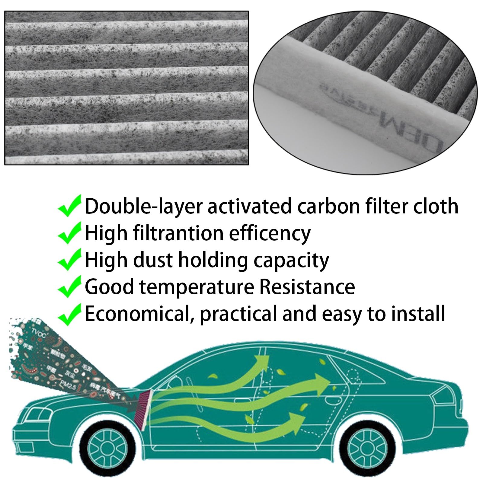 Filtro de habitáculo Filtro de aire de cabina de motor de coche compatible con Ford Escape Kuga, Focus Transit Connect y Lincoln MKC (2013-2019).