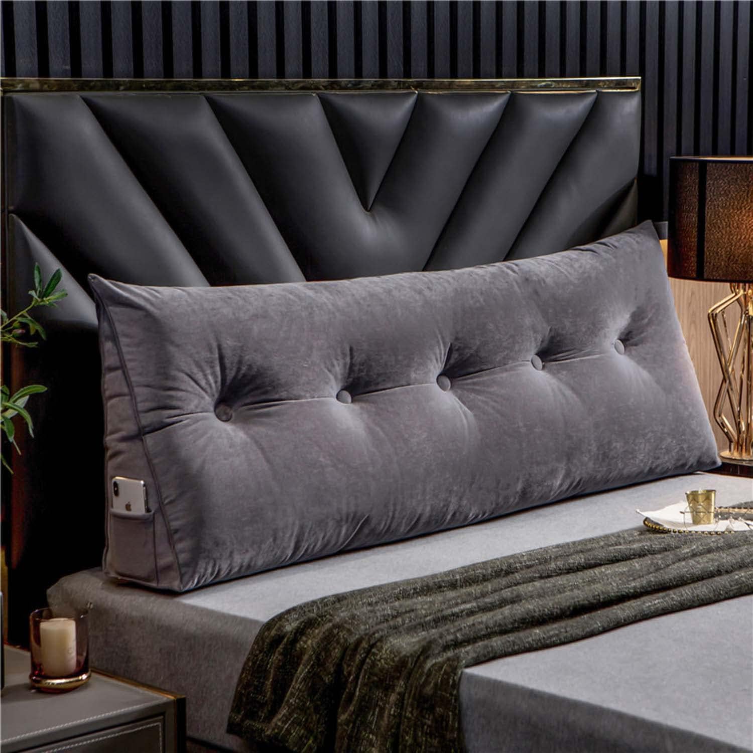 Luxury Headboard Pillow, Large Wedge Back Lumber Support Positioning Pillow With Pocket For Bed Sofa Tatami, Washable Daybed Triangle Bolster Cushion(100×50×20cm,Grey)
