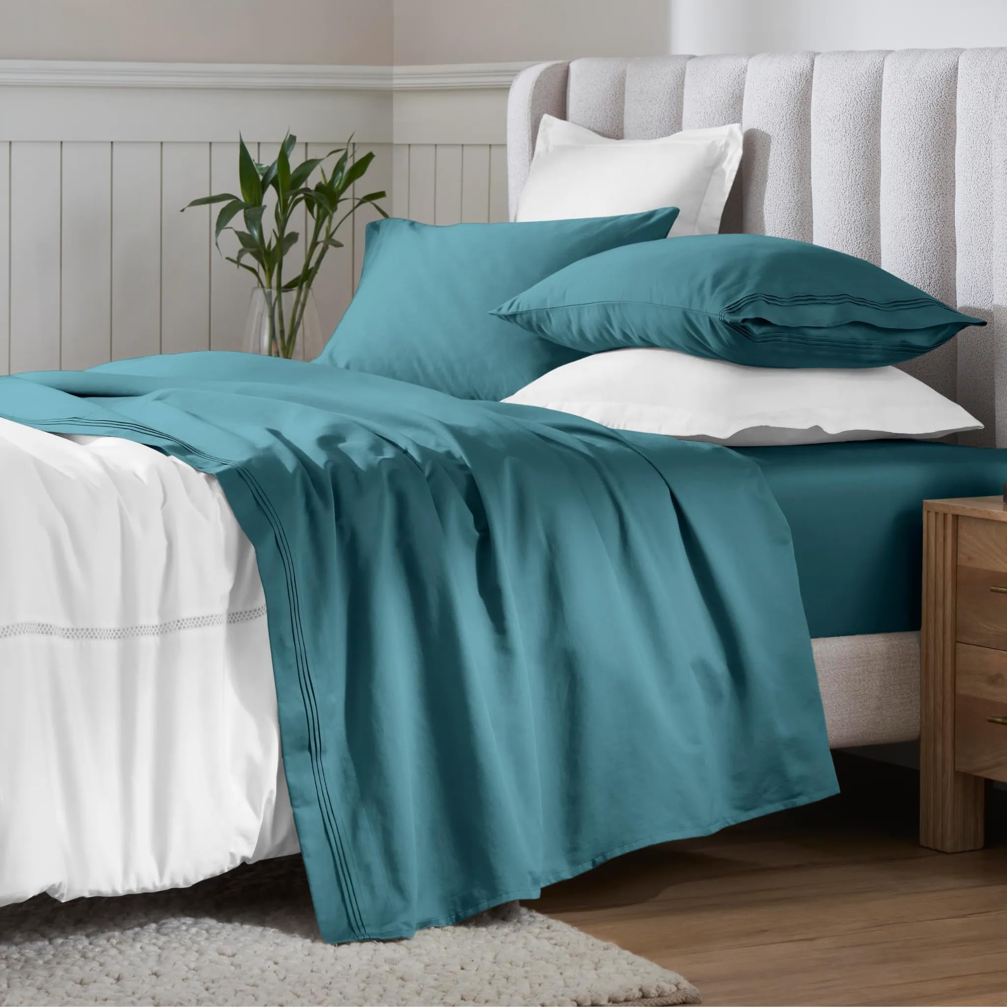 HOMECITY 100 Egyptian Cotton 650 Thread Count Bed Sheet Set Sateen Weave Soft Sheets Solid Bed Sheets Bedding