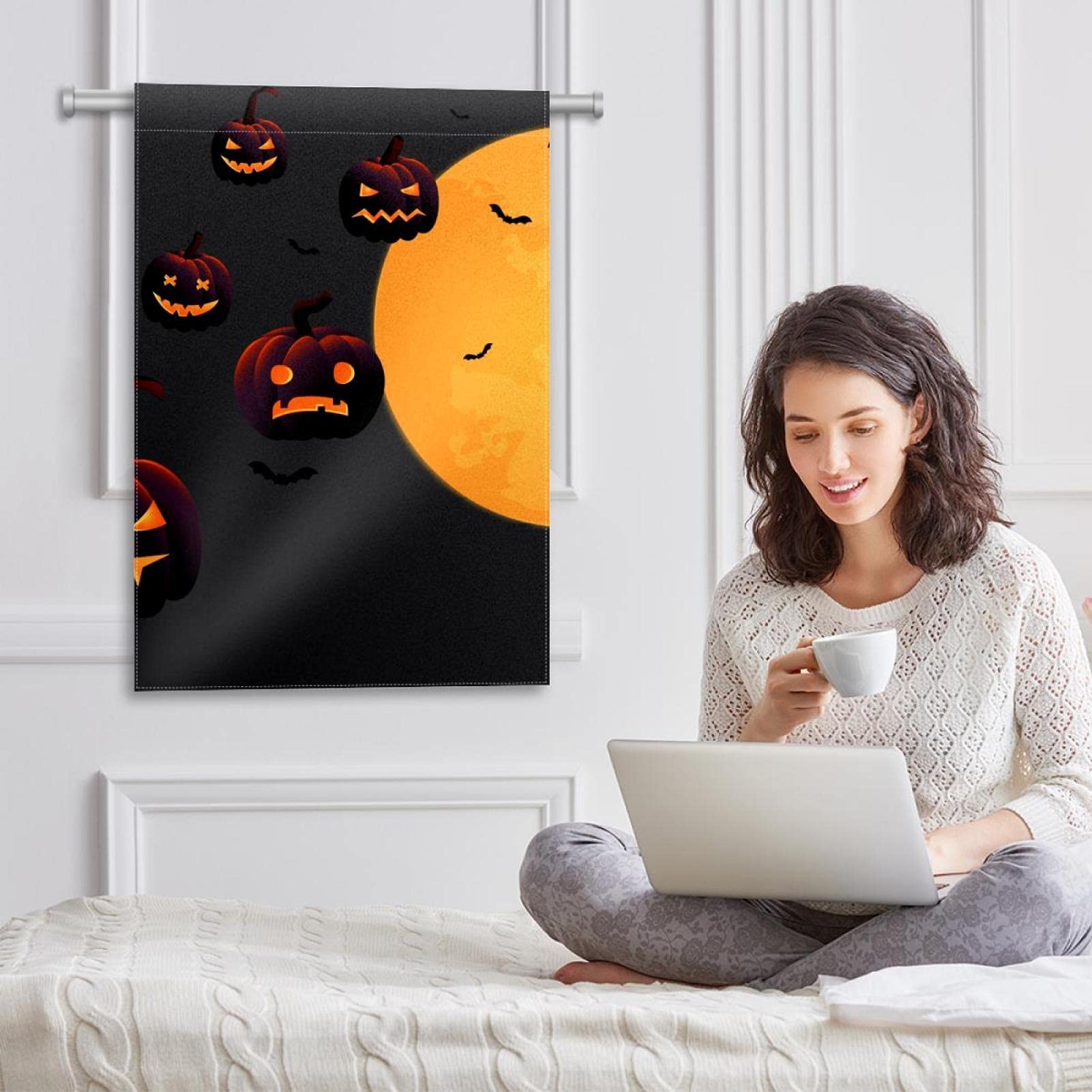 Bandiera Da Giardino Di Halloween 30x45cm - Doppia Faccia Con Pipistrello, Zucca E Albero Morto - Tela Resistente