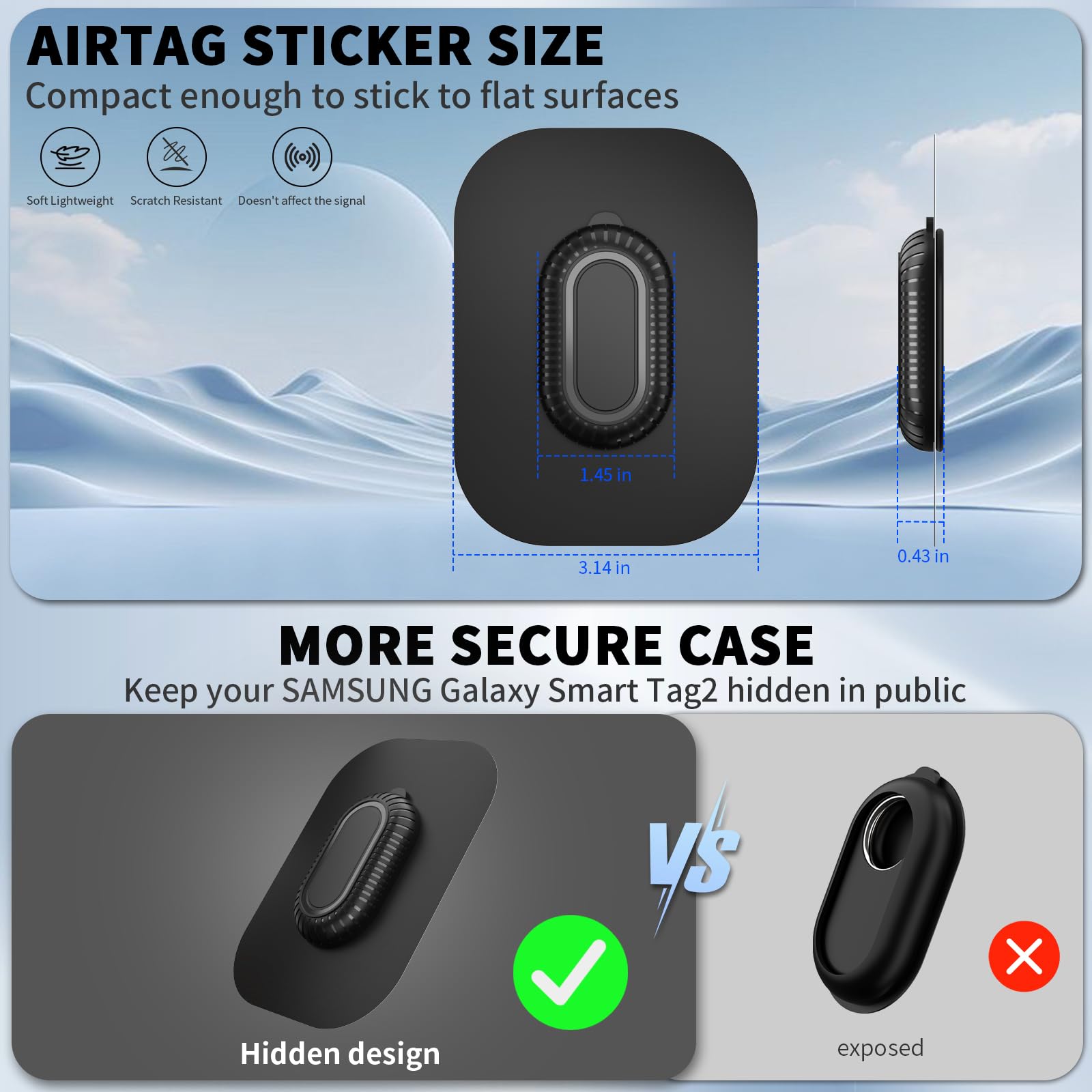 TUDIOW 2Pack Case for Samsung Galaxy SmartTag2 with 3M Adhesive Sticker Hidden Full Protective Silicone Case Anti-Lost Scratch Resistant Protective Cover for Smart tag 2 Tracker (Black+Black)