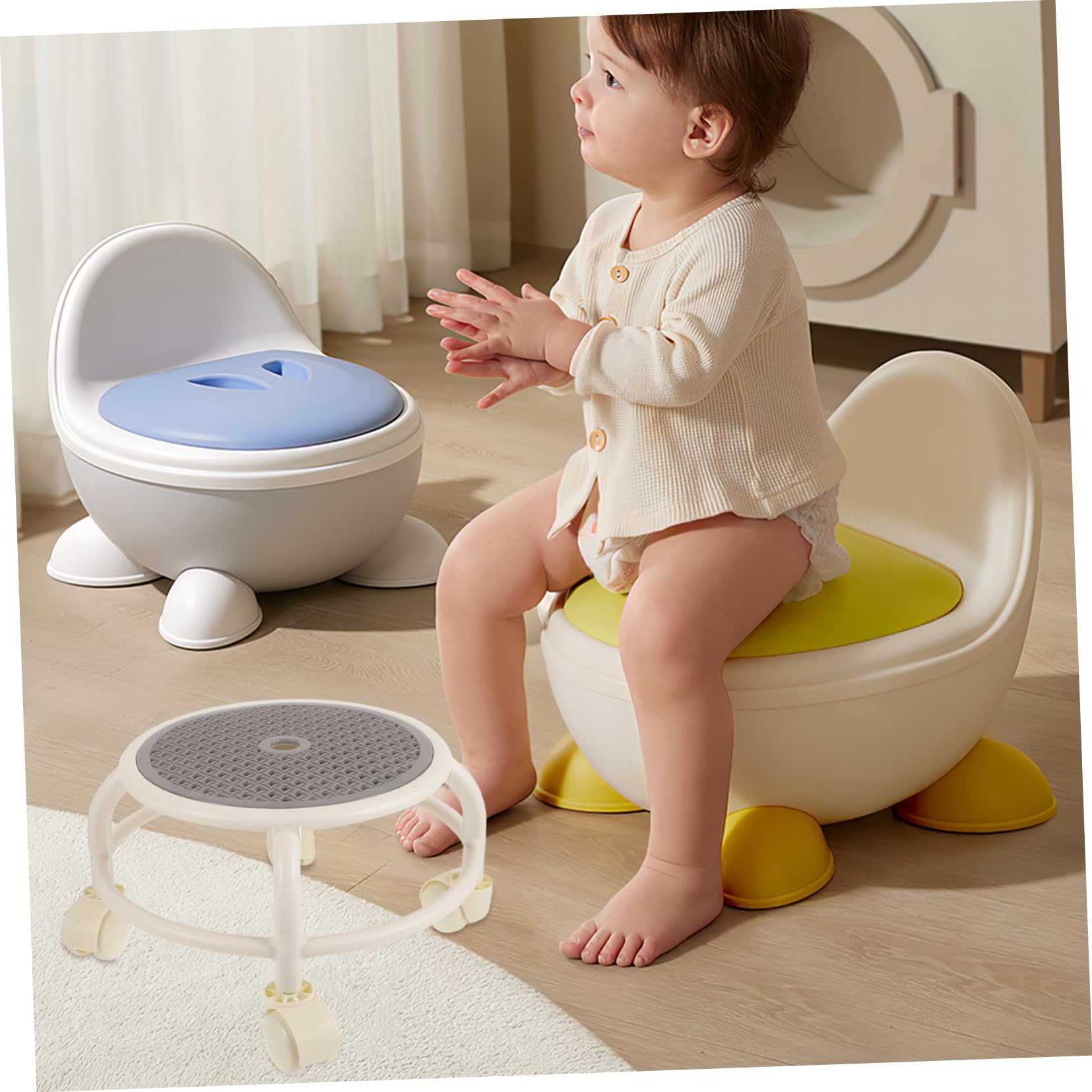 Sgabello Rotondo con Ruote Mobili in Plastica per Pedicure e Salone di Bellezza, Resistente e Flessibile per Uso Professionale e Domestico
