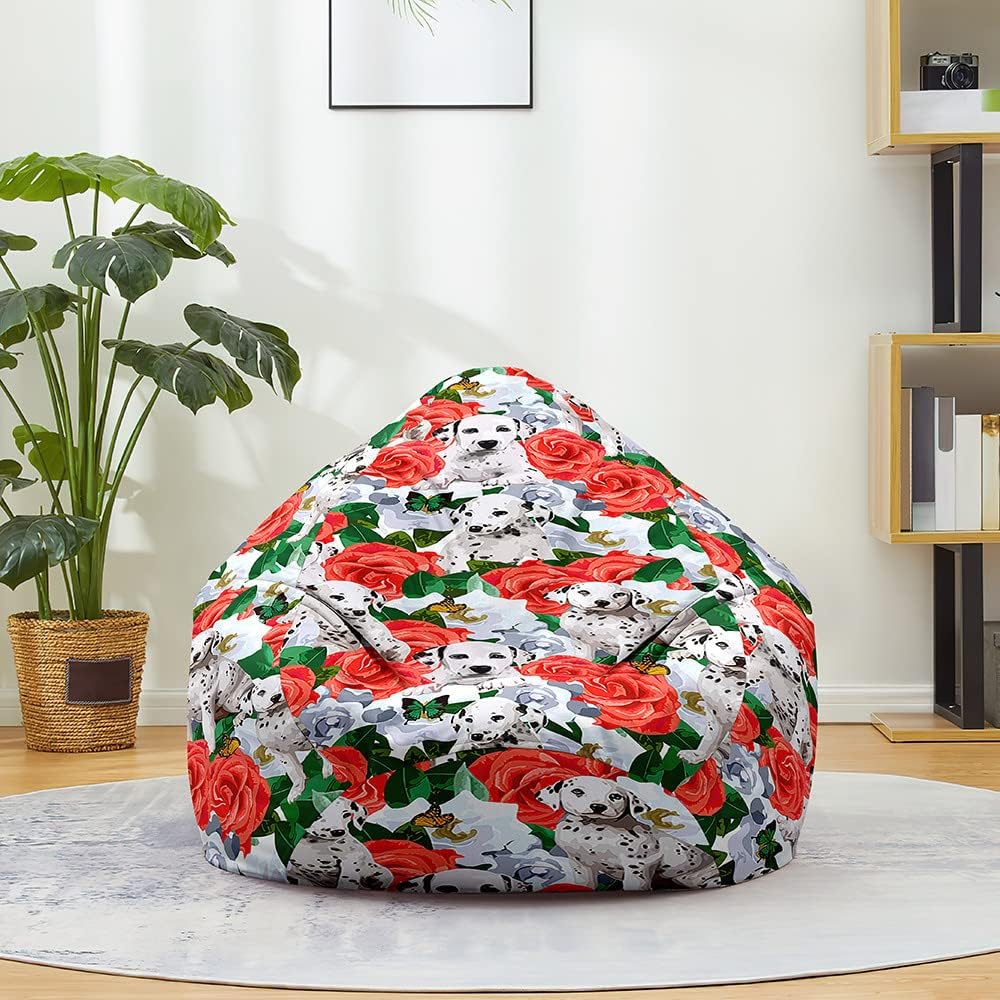 Bean Bag Cover Without Filling, Puppy Pattern, Removable and Washable Bean Bag Chair Cover, Soft Giant Toy Storage Stuffed Animal for Outdoor and Indoor (Rose,70x80cm)