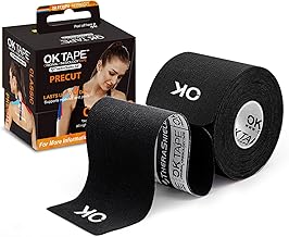 OK TAPE Kinesiology Tape 10 inches Precut, 20 Strips, Cotton Elastic Athletic Tape Latex Free, 2in x 16ft, Black
