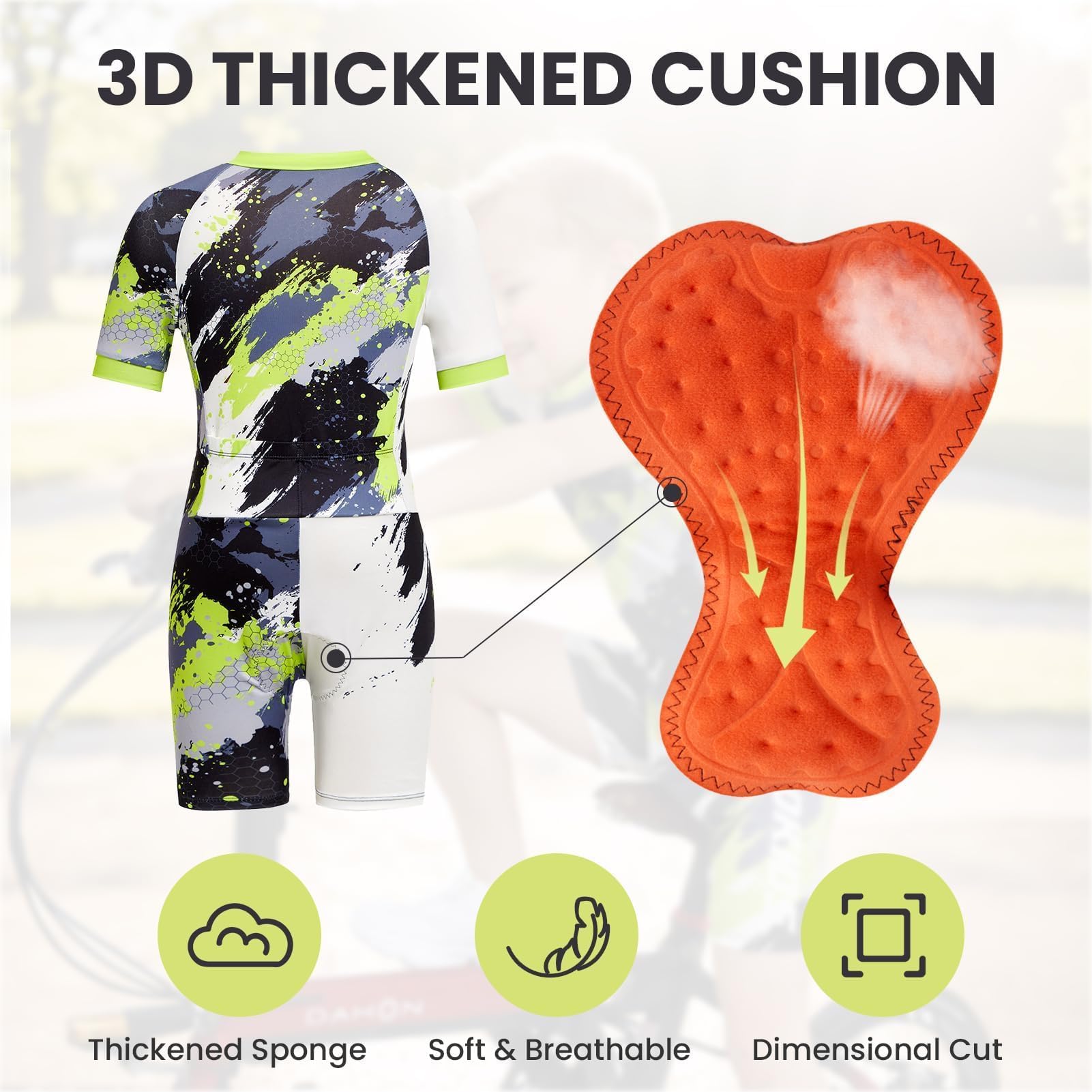 Gogokids Traje de ciclismo para niños con cojín 3D, ropa de bicicleta de manga corta para niños y adolescentes