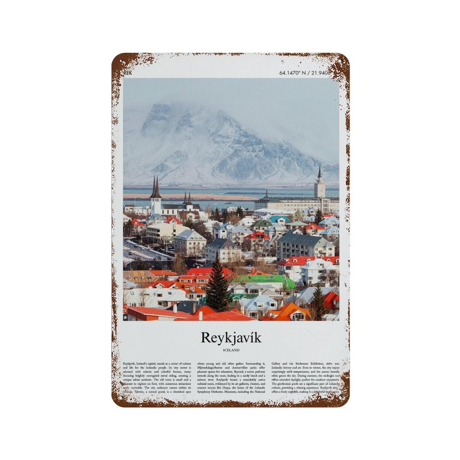 xiaoxiaoshen Reykjavík Iceland City Scenery Wall Decor Art Metal Tin Poster Modern Home Decor Art Home Bar Shop Decorations Vintage Sign 30x20cm