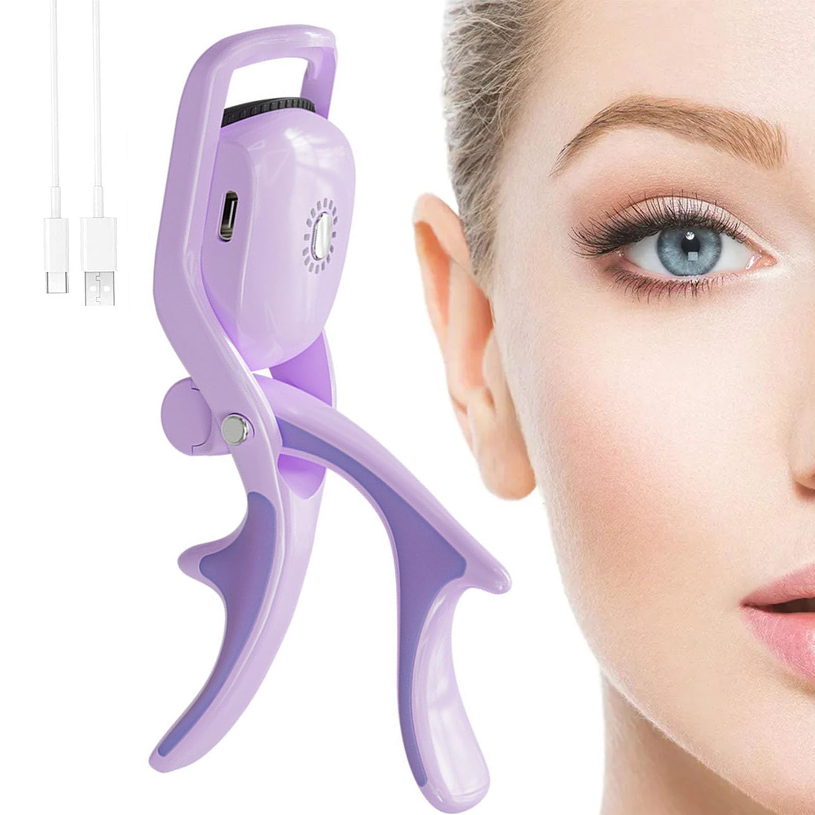 Rizador de Pestañas Eléctrico, Rizador Pestañas Térmico, Rizador de Pestañas Portátil Profesional con 3 Modos de Temperatura e Peine Pestañas con Almohadillas de Silicona, USB Rechargeable (Morado)