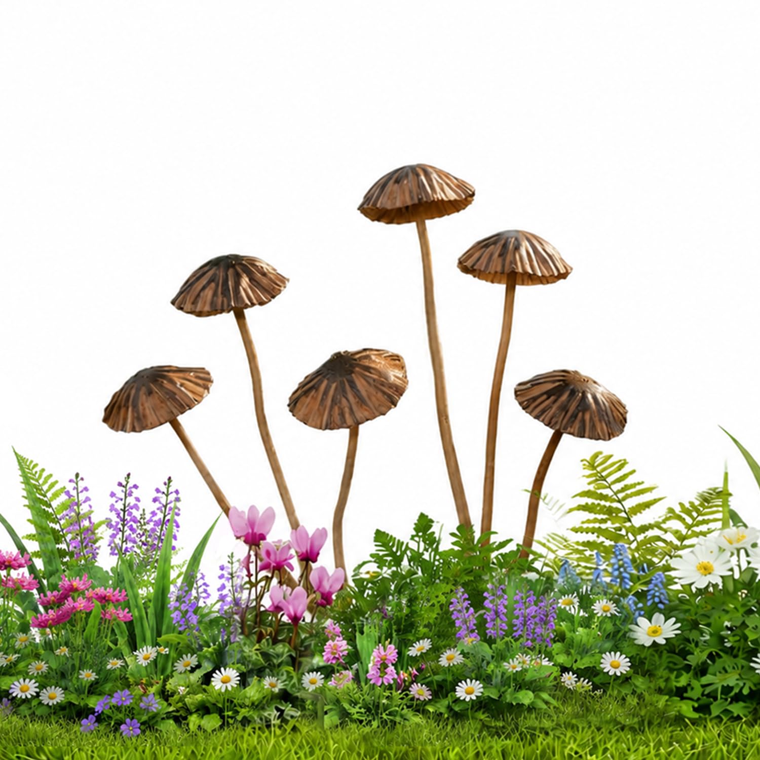 Garden Decoration Metal Mushroom Stakes Outdoor Ornament Plugin Set Rusty Iron Mushroom Stake Decor Rustic Garden Ornaments Toadstool Spike for Lawn Pathway Backyard Patio Balcony Flower Bed（6PCS)