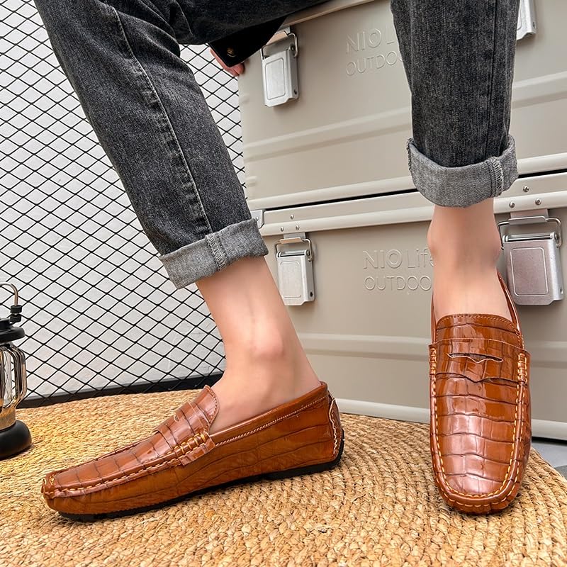 Men's Loafers Round Toe Vegan Leather Plaid Penny Loafers Flexible Anti-Slip Flat Heel Wedding Prom Slip-ons3