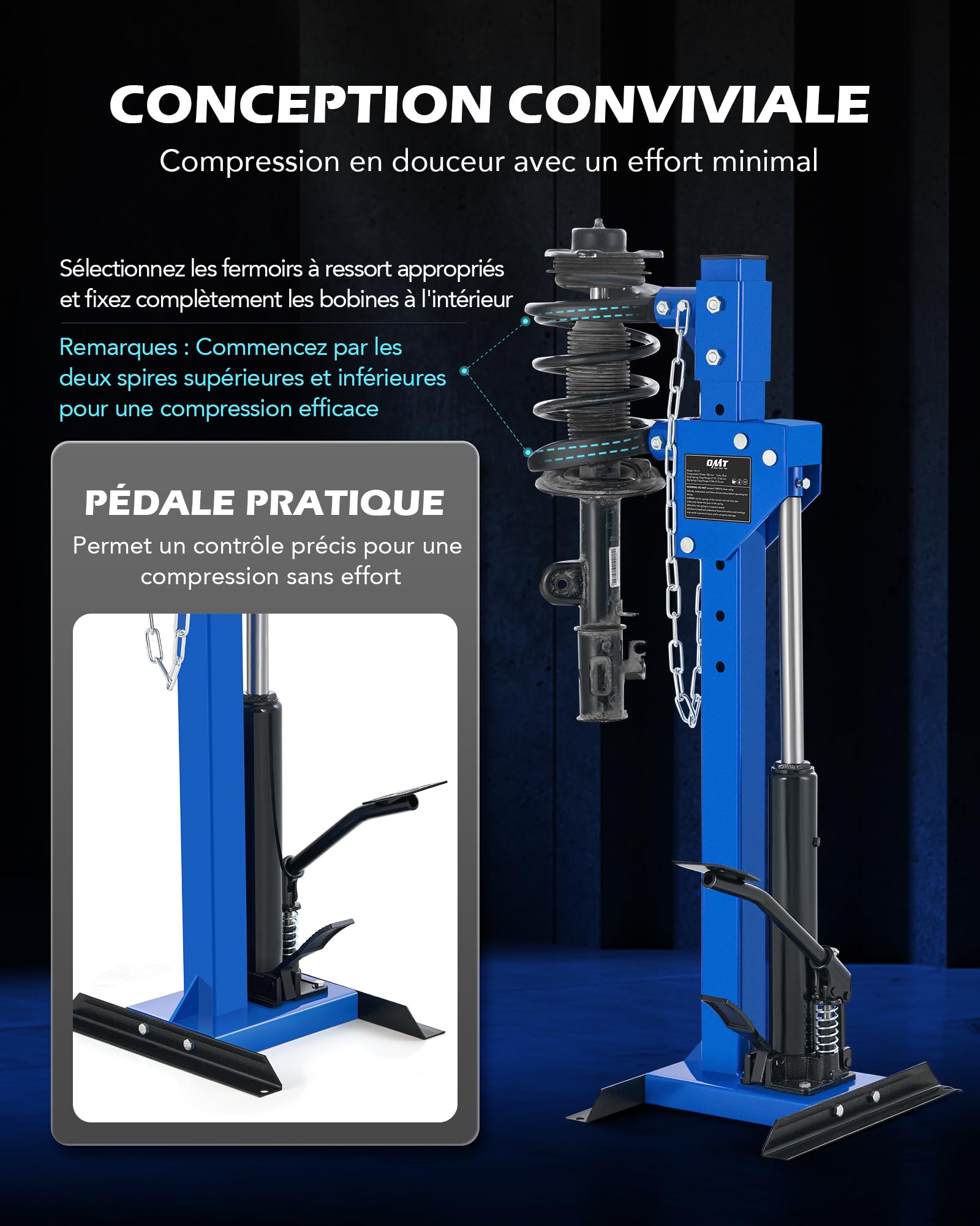Orion Motor Tech Compresseur de Ressort Amortisseur Hydraulique Force de Compression 1 Tonne Capacité 4,5 Tonnes de Vérin Hydraulique avec 4 Pinces à Ressort pour Voitures Camions SUVs