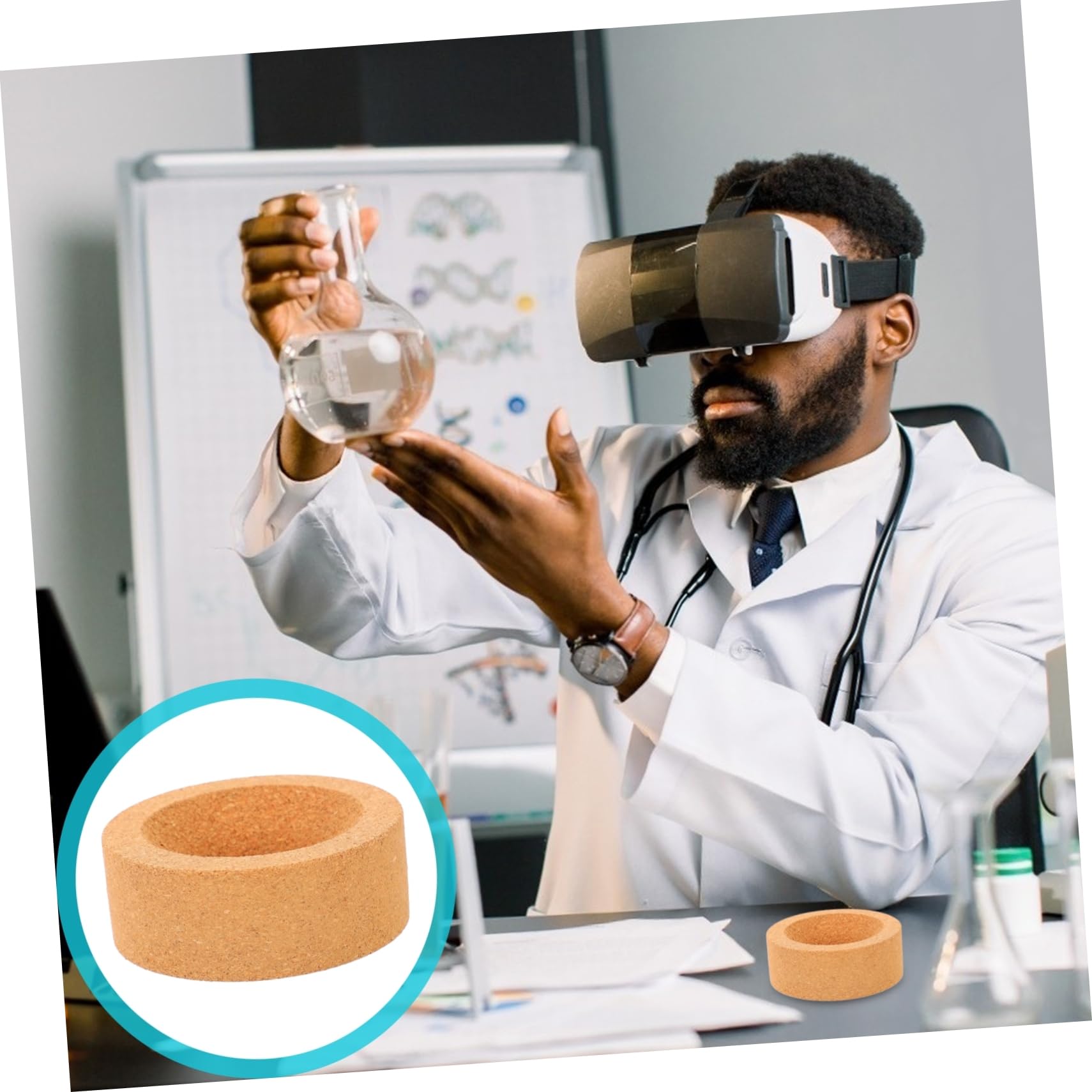 COSMEVIVI 2sets Lab Flask Support Cork Lab Flask Pad Seat Cork Stand Round Bottom Holder 2pcs*2