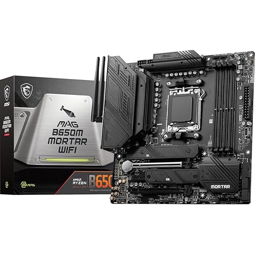 MSI MAG B650M Mortar WiFi Gaming Motherboard (AMD Ryzen 9000/8000/7000 Series Processors,AM5,DDR5,PCIe 4.0,M.2 Slots,SATA 6Gb/s,USB 3.2 Gen 2,HDMI/DP,Wi-Fi 6E,Bluetooth 5.3,2.5Gbps LAN,mATX)