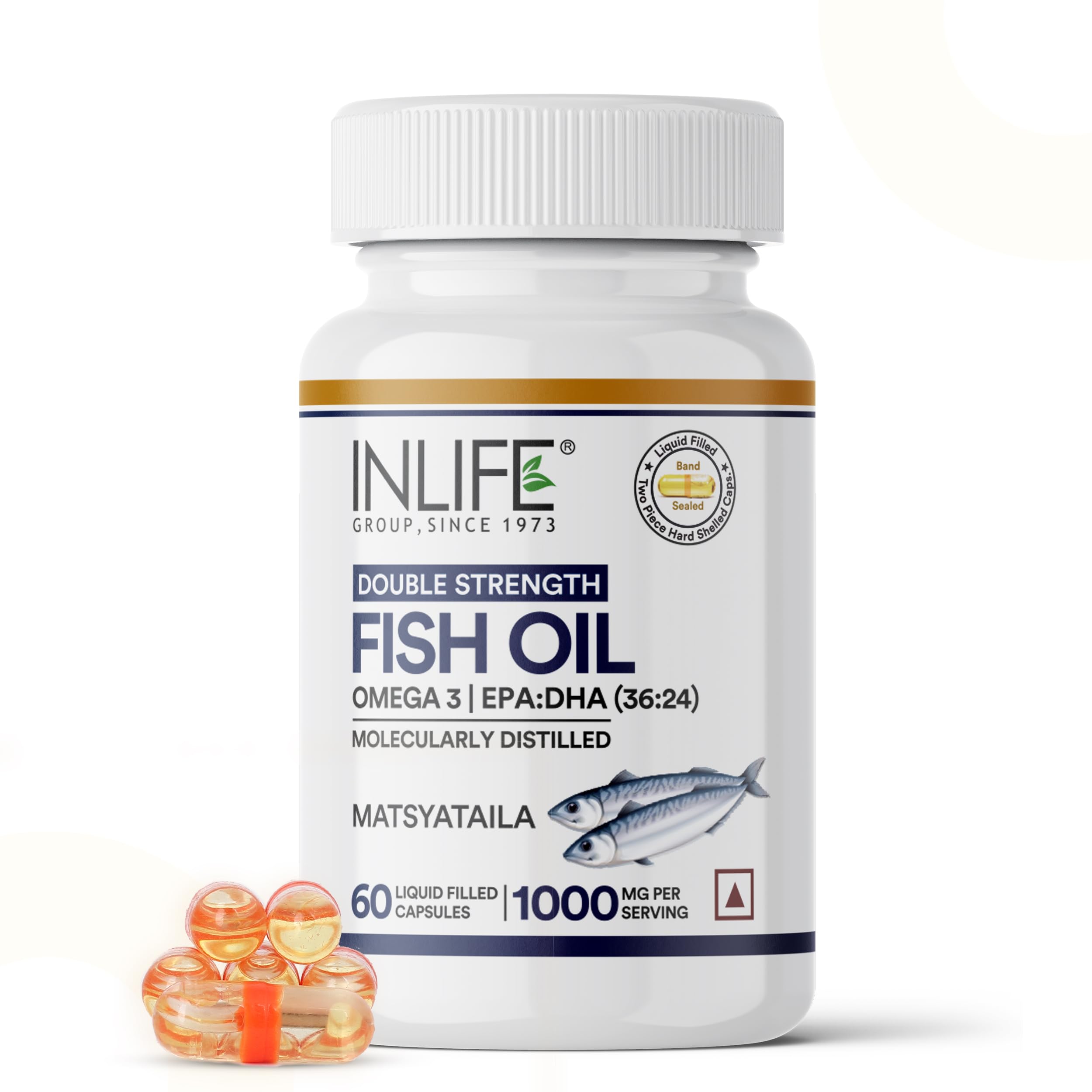 Fish Oil Omega 3 Capsule 1000mg | Double Strength | Supplement for Heart, Brain and Joint Health for Men Women | EPA:DHA - 360:240-60 Liquid Filled Capsules