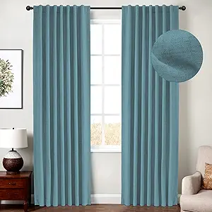 INOVADAY 100% Blackout Curtains 90 Inches Length 2 Panels Set, Back Tab/Rod Pocket Linen Black Out Curtains for Bedroom, Thermal Insulated Window Drapes - Teal, W50 X L90