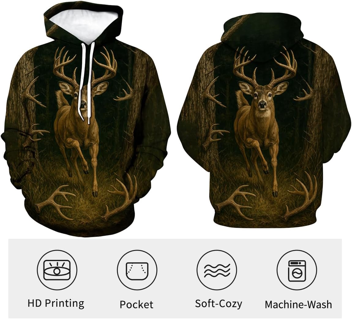 Novelty Long Sleeve Hoodie Funny Fashion Deer Graphic Sweatshirts - Image 4
