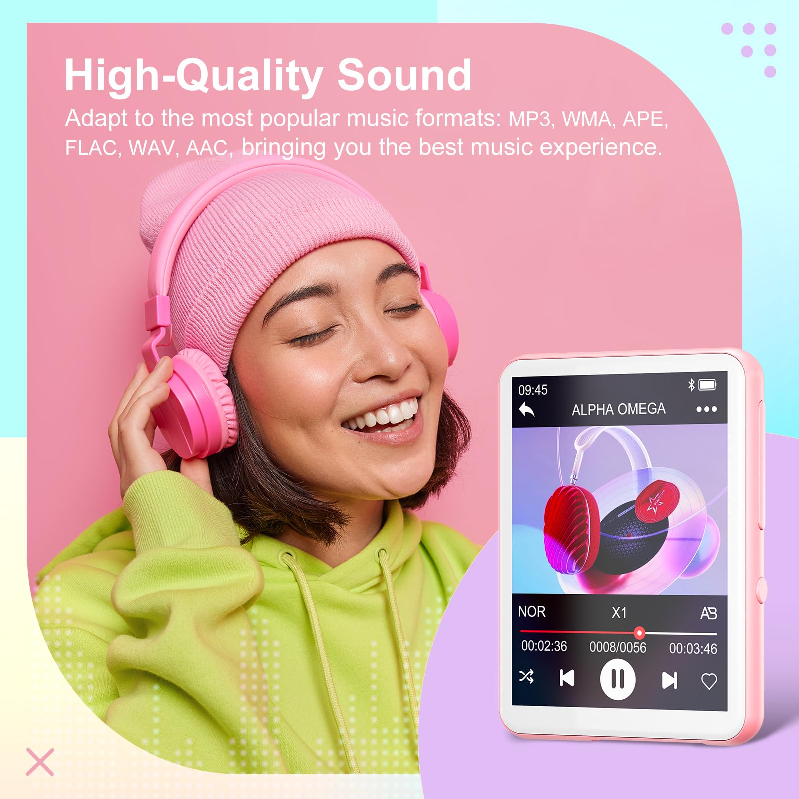 128Go Lecteur MP3 Bluetooth 5.4, Oilsky 2,4'' Écran Tactile Baladeur MP3, MP3-Player Portable avec Haut-Parleur, Radio FM, Musique Lecteur pour Enfants (Rose)